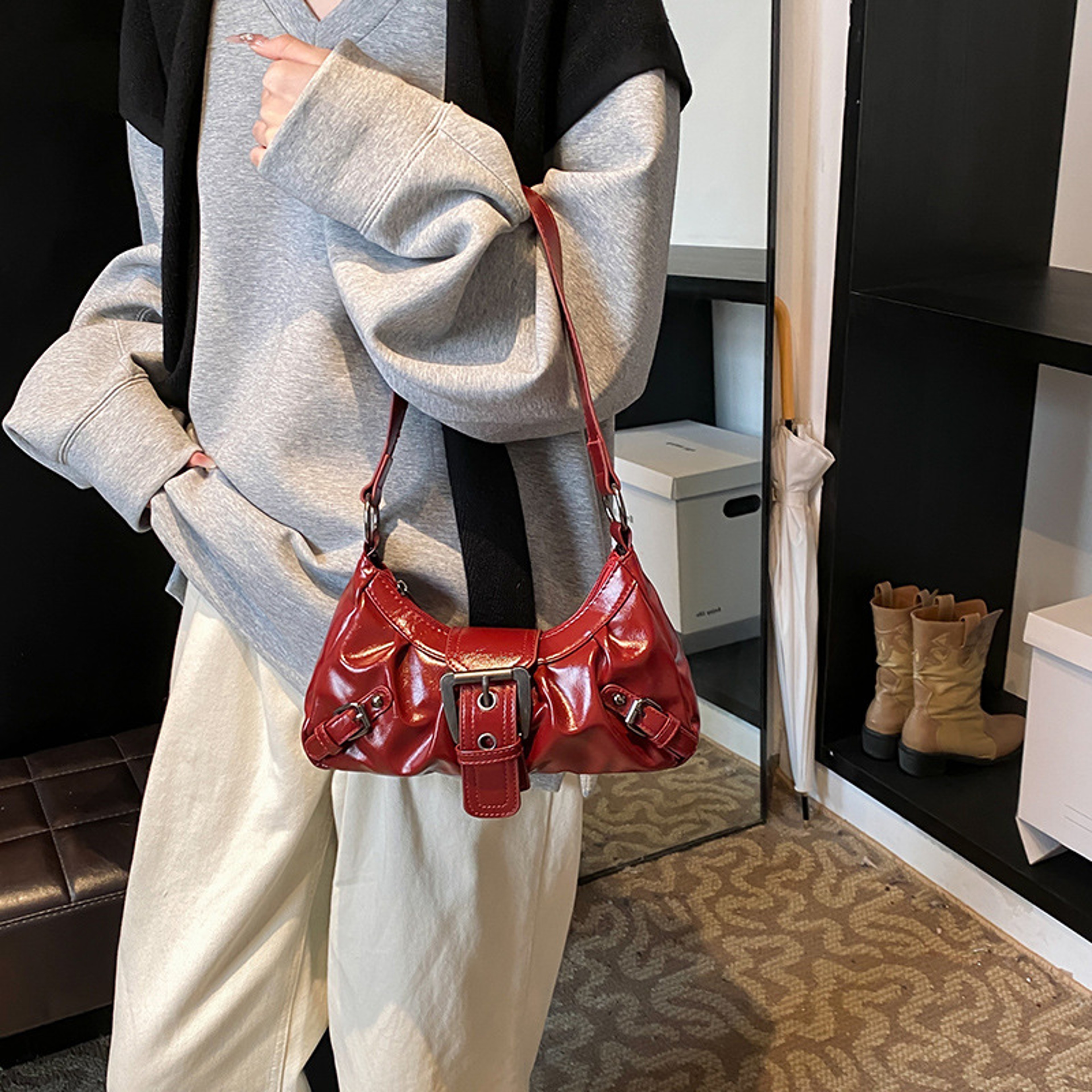 Vintage Leather Shoulder, Maillard Retro Style Bag, Spicy Girl Wasteland, Small Spring Hot Selling Armpit Bag – view 4