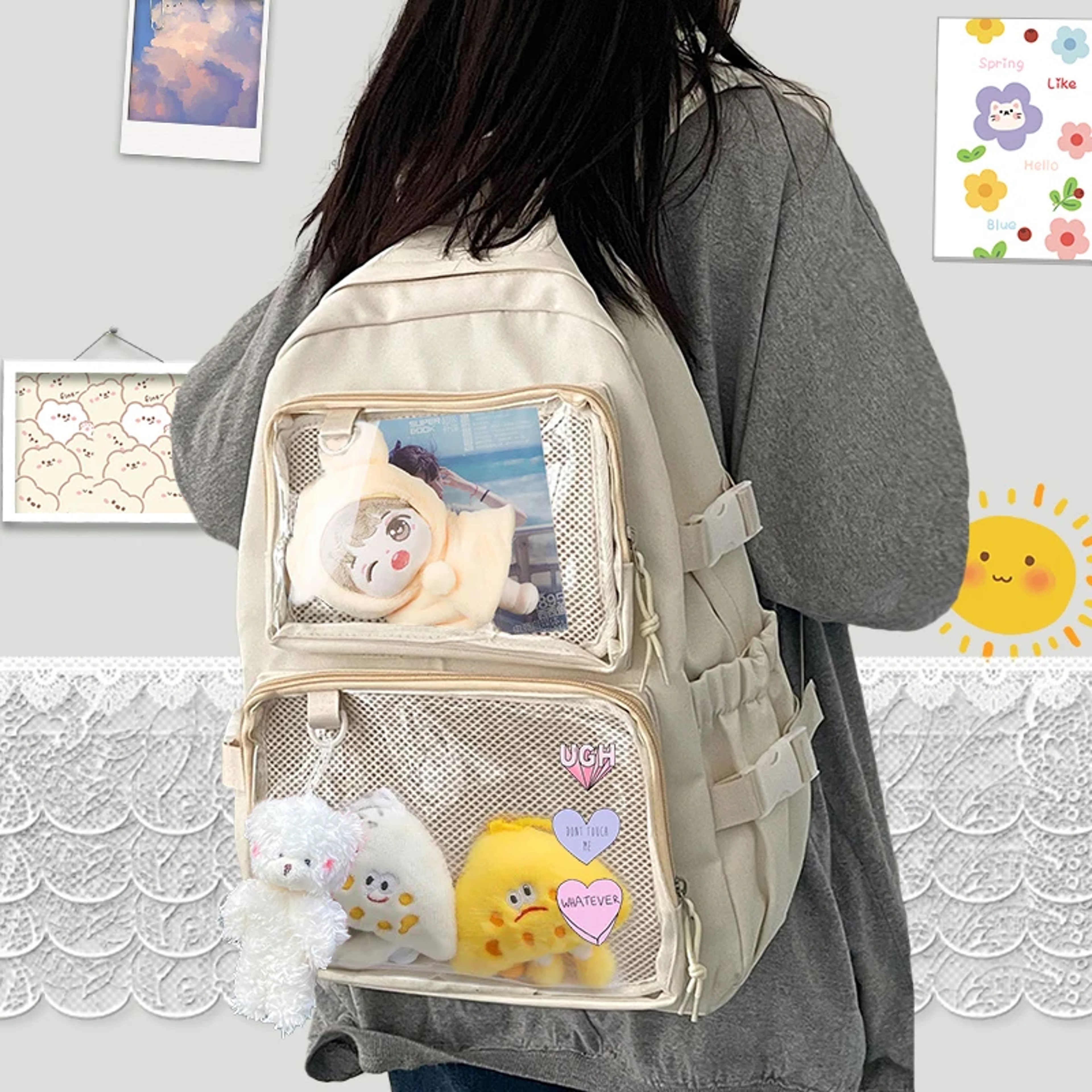 Upgrade your style with this Women Transparent Backpack, featuring Large Capacity Ita design perfect for school, college – view 2