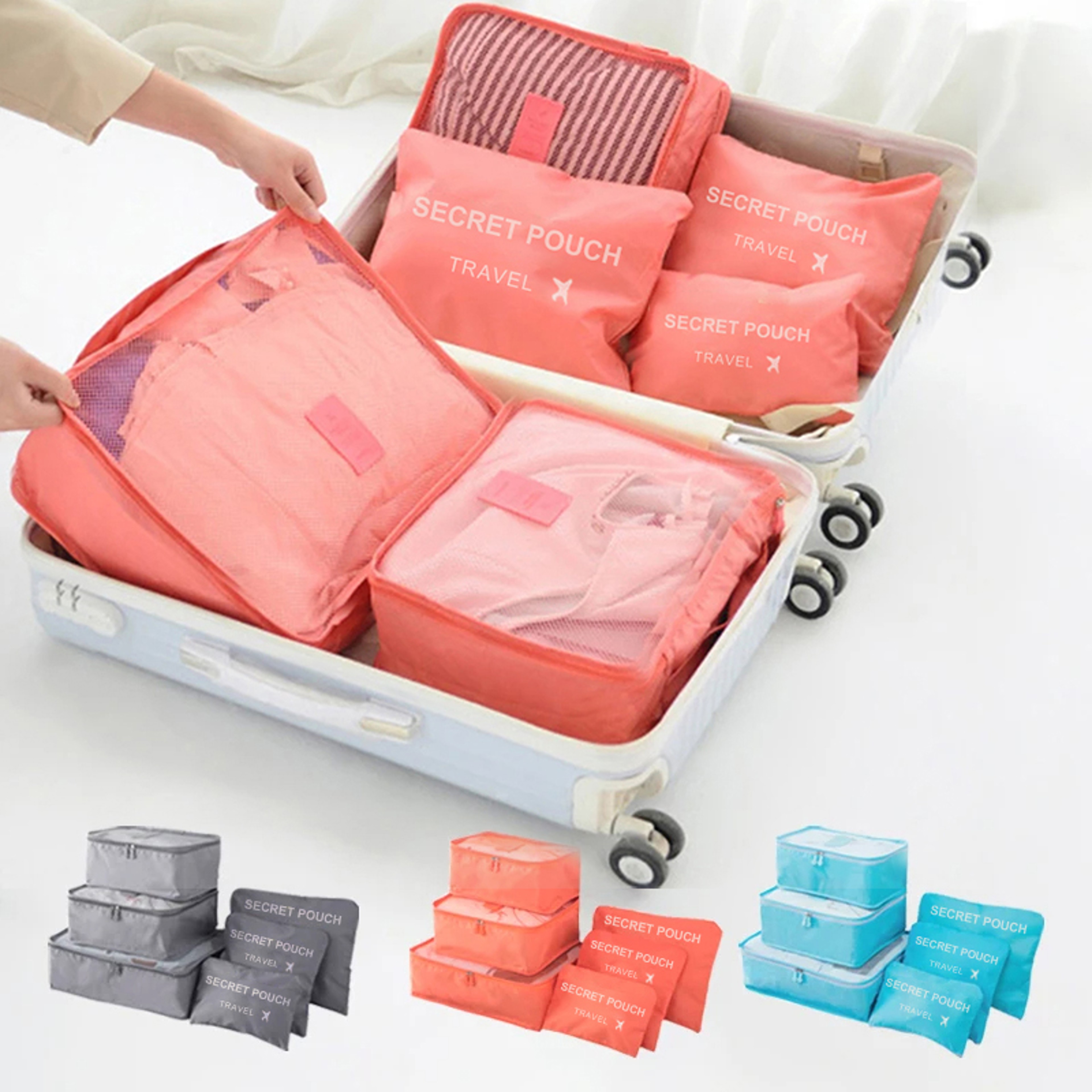 Travel Storage Bag Set Waterproof Luggage Organizer Large Capacity Pink Blue Grey Clothing And Unde 0