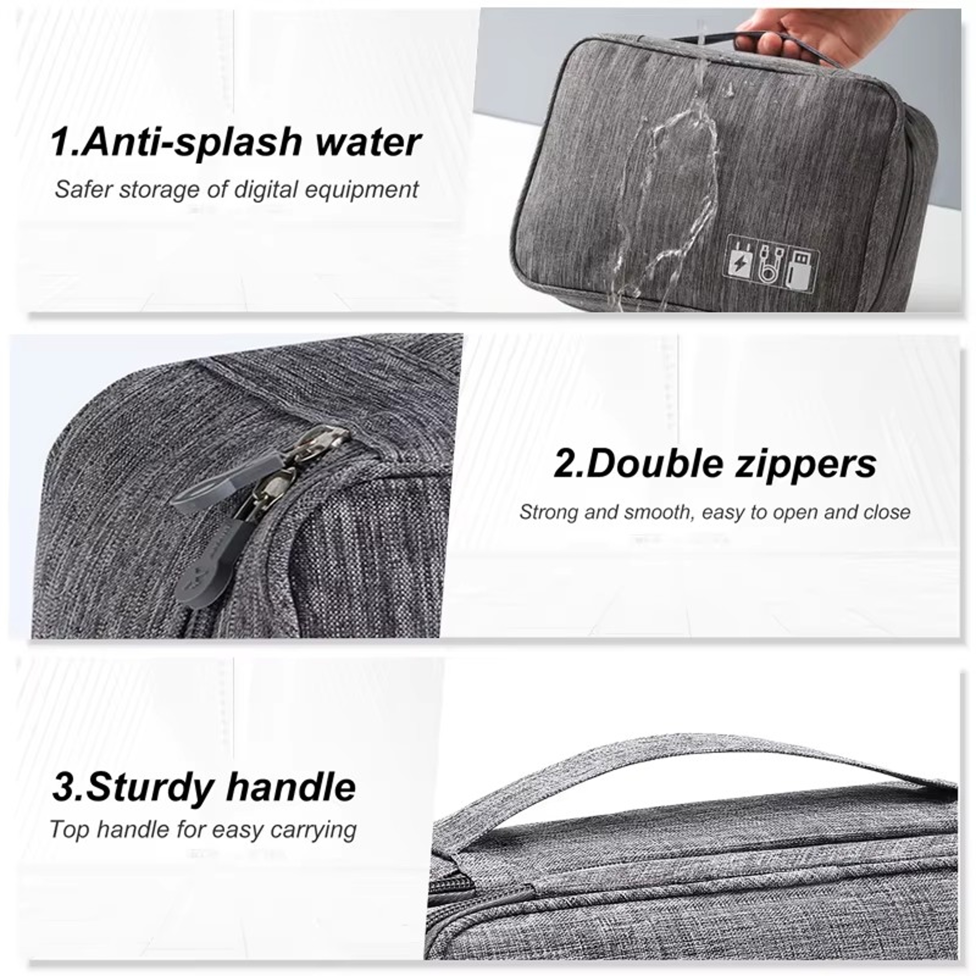 Portable Waterproof Digital Organizer, Travel Cable Storage Bag, USB Charger Plug, Electronic Cable Organizer – view 6