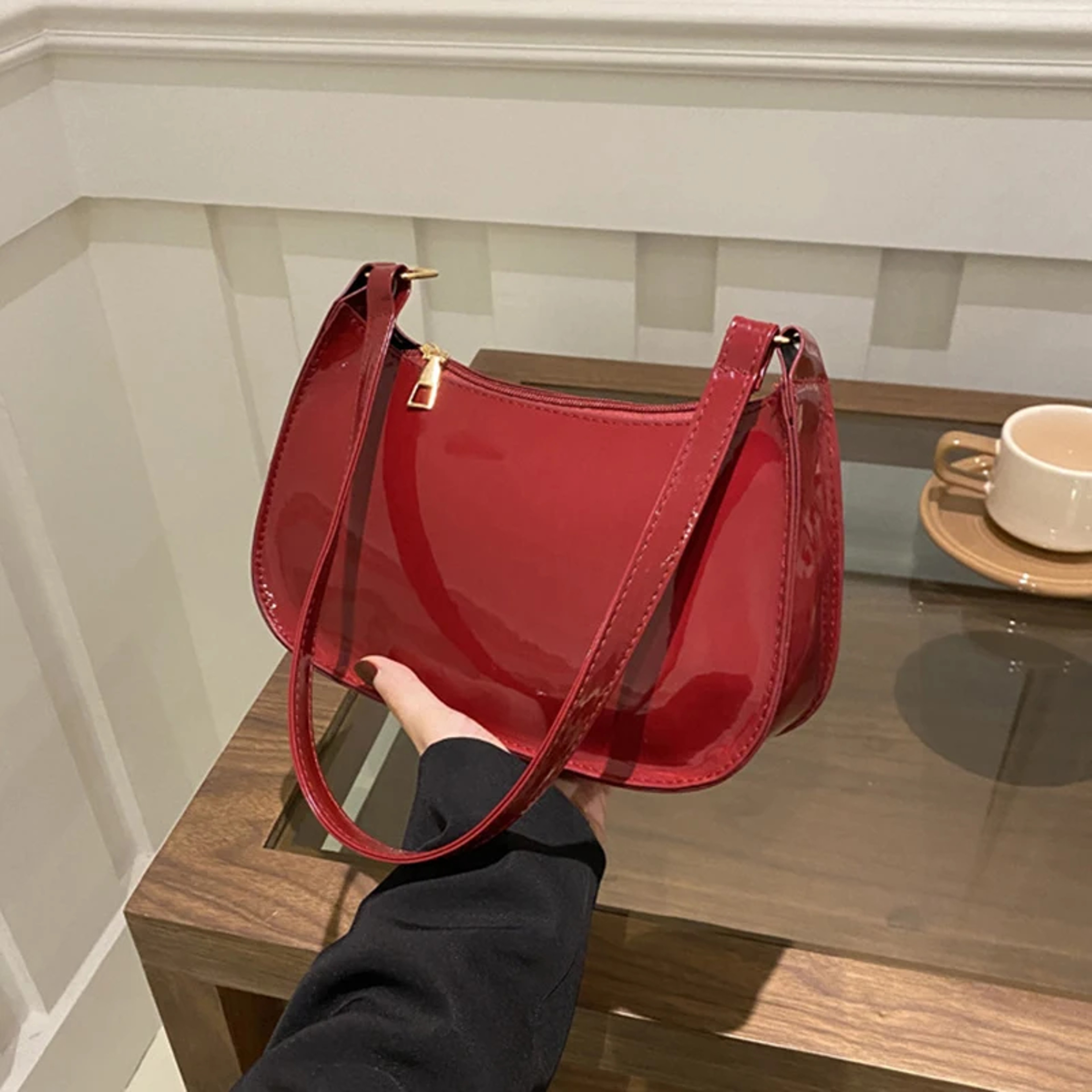 Leather Shoulder Bag, Solid Color, Casual Designer Hobos, Fashion Womens Handbags, Underarm Bag for Everyday Use – view 10