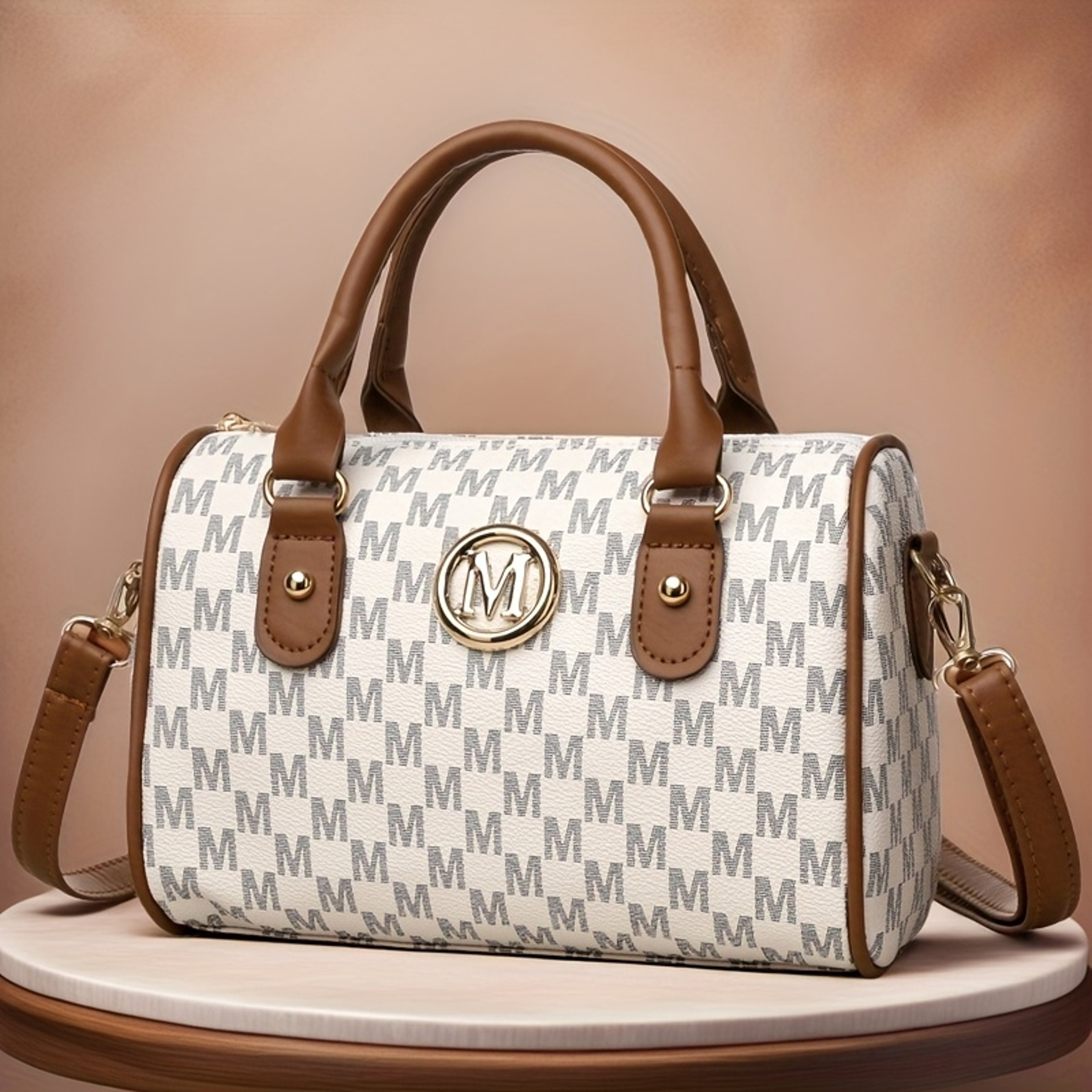Faux Leather Small Crossbody Bag, Women Alphabet Shoulder Bag, Golden M Logo, for Work, Travel, Parties, Gift – view 6
