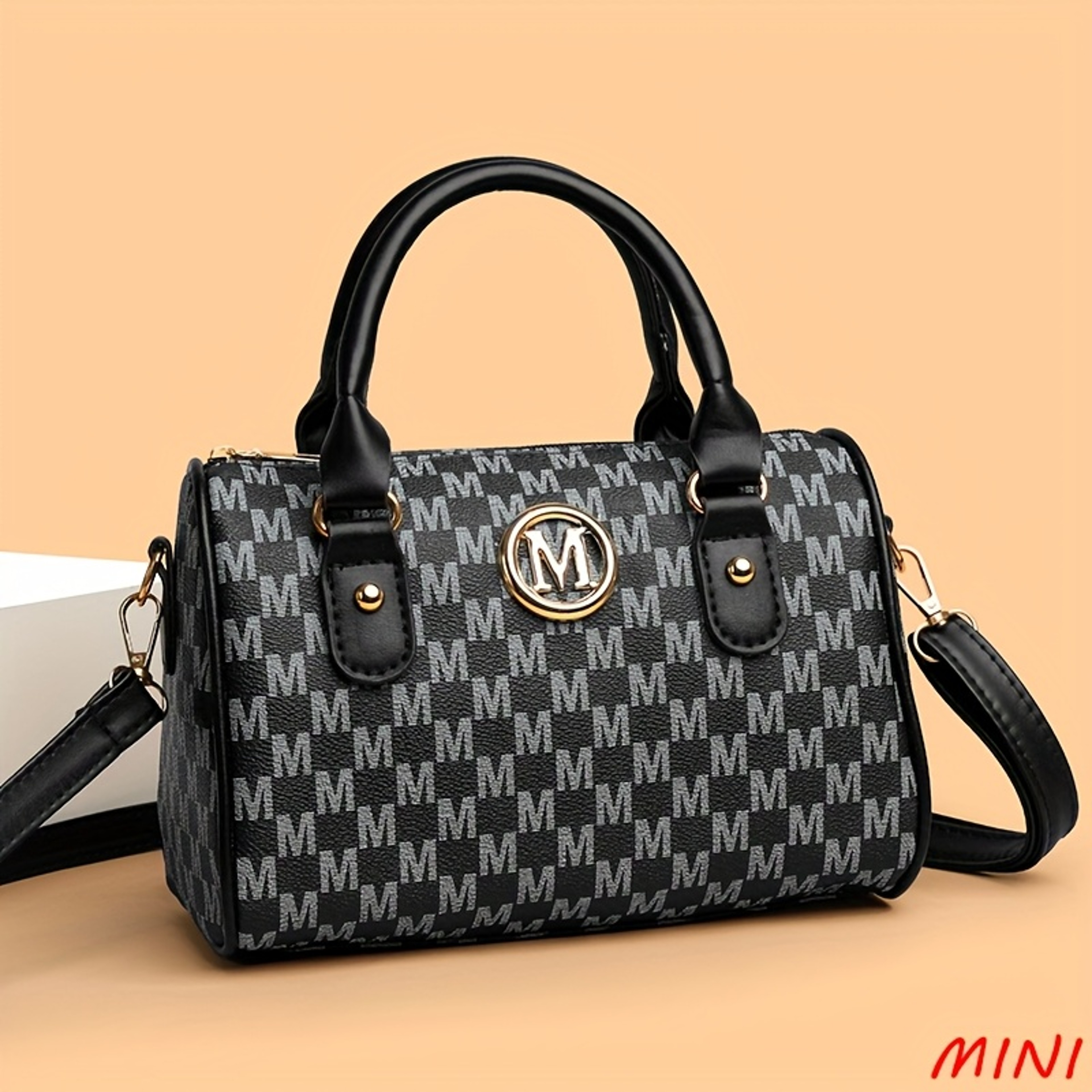 Faux Leather Small Crossbody Bag, Women Alphabet Shoulder Bag, Golden M Logo, for Work, Travel, Parties, Gift – view 9