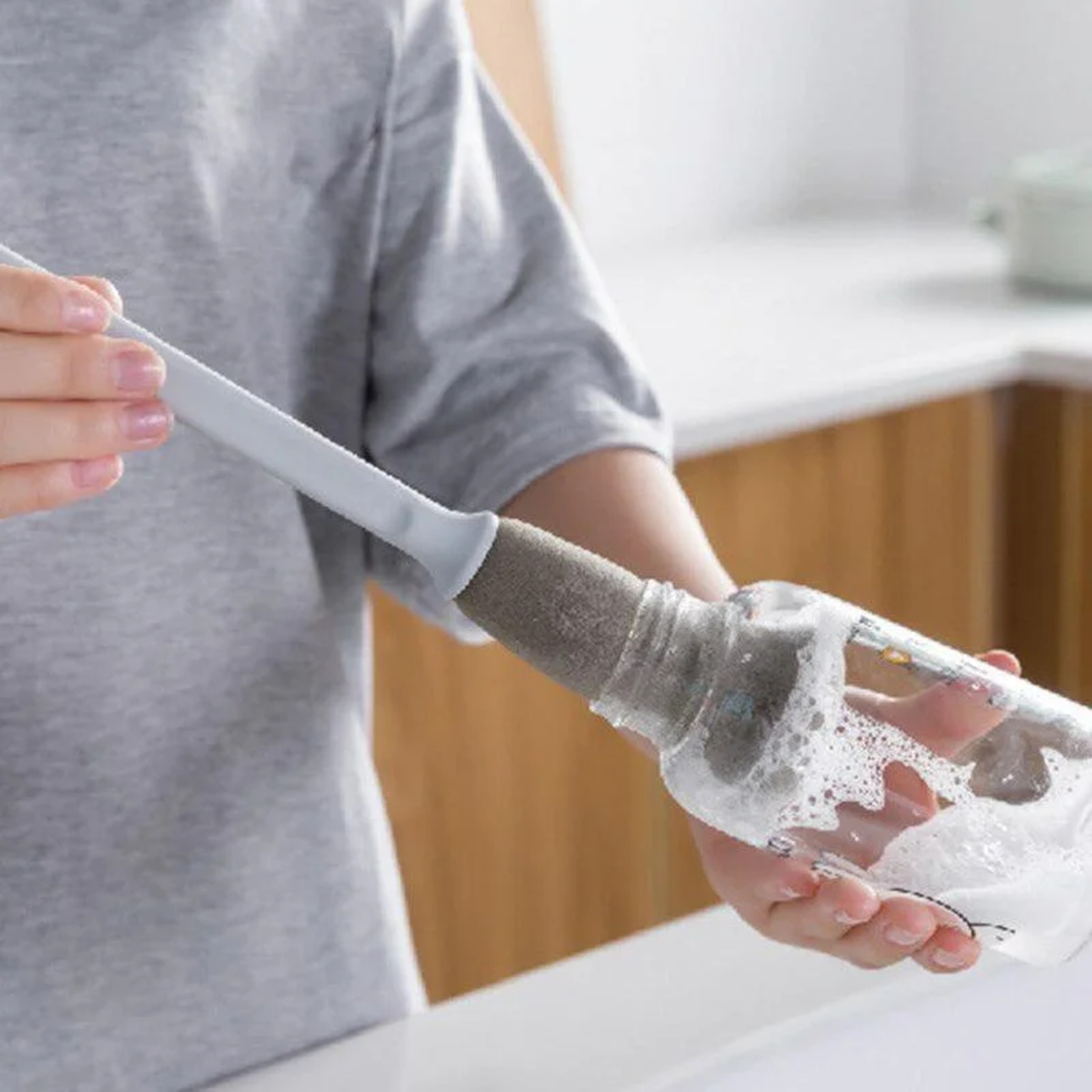 Long Handle Bottle Cleaning Sponge Brush For Cups Beer Glasses  Jugs Kitchen Scrubber Tool 0