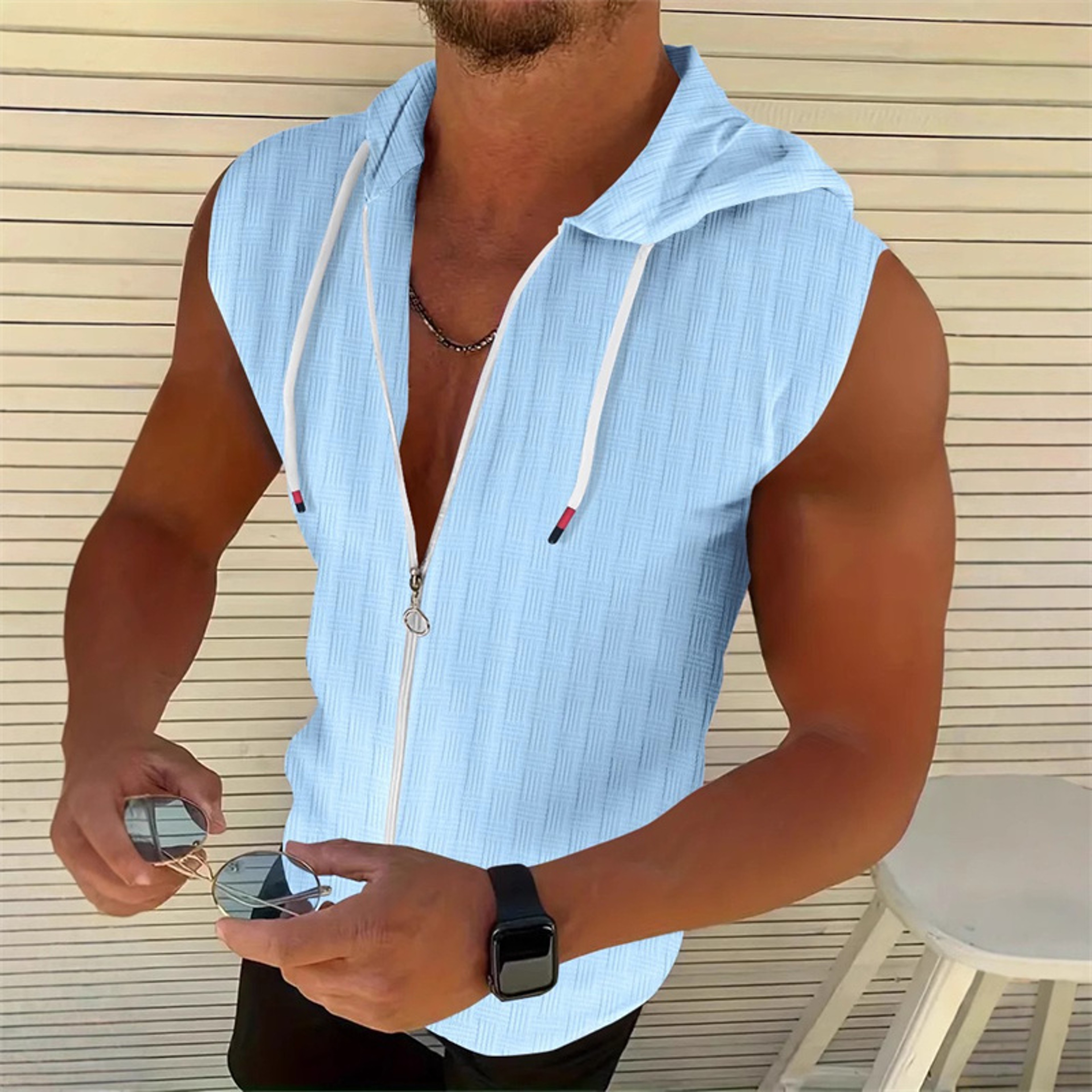 Urban Flex Sleeveless Hoodie Vest For Men Slim Fit Zip Up Workout Shirt 0