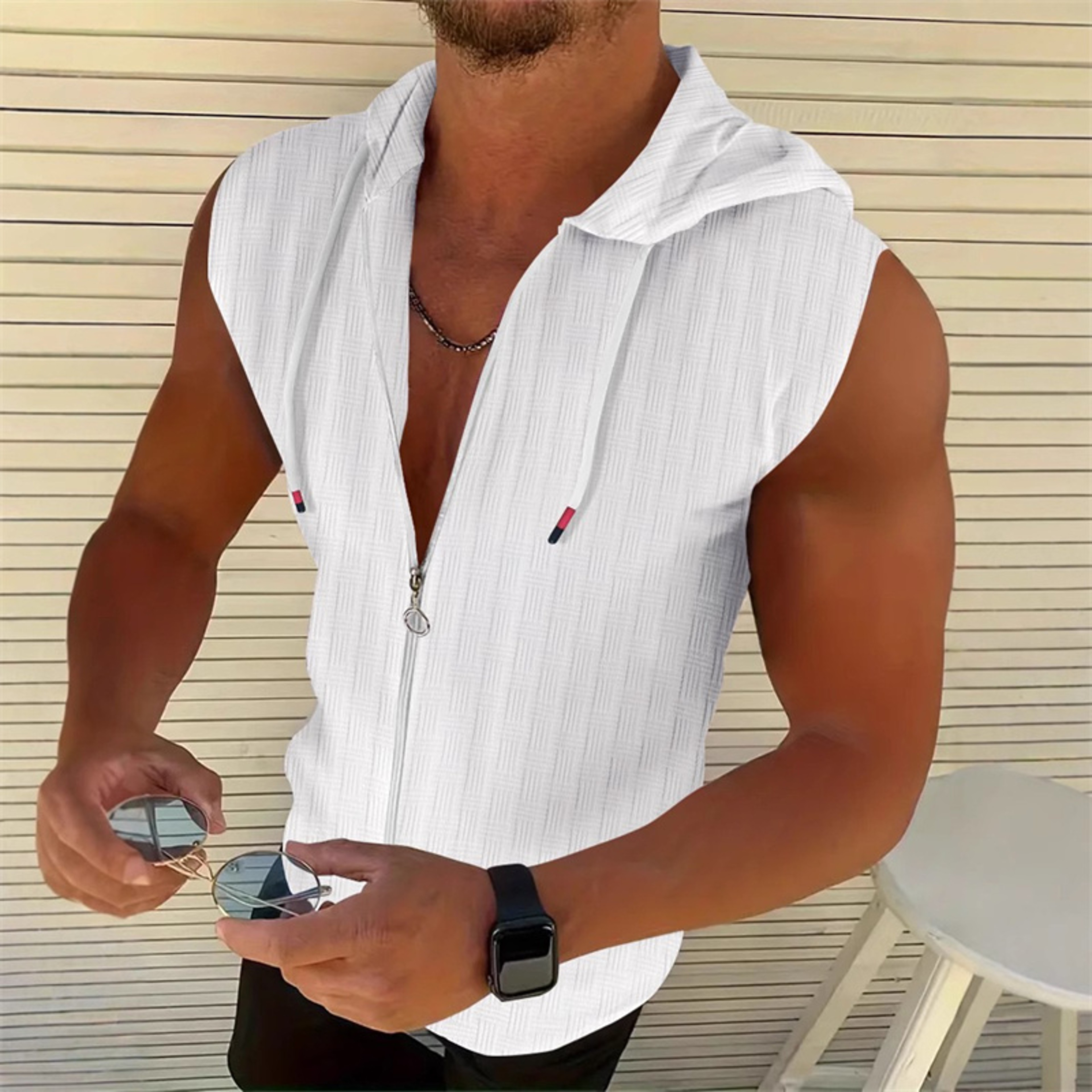 Urban Flex Sleeveless Hoodie Vest For Men Slim Fit Zip Up Workout Shirt 2