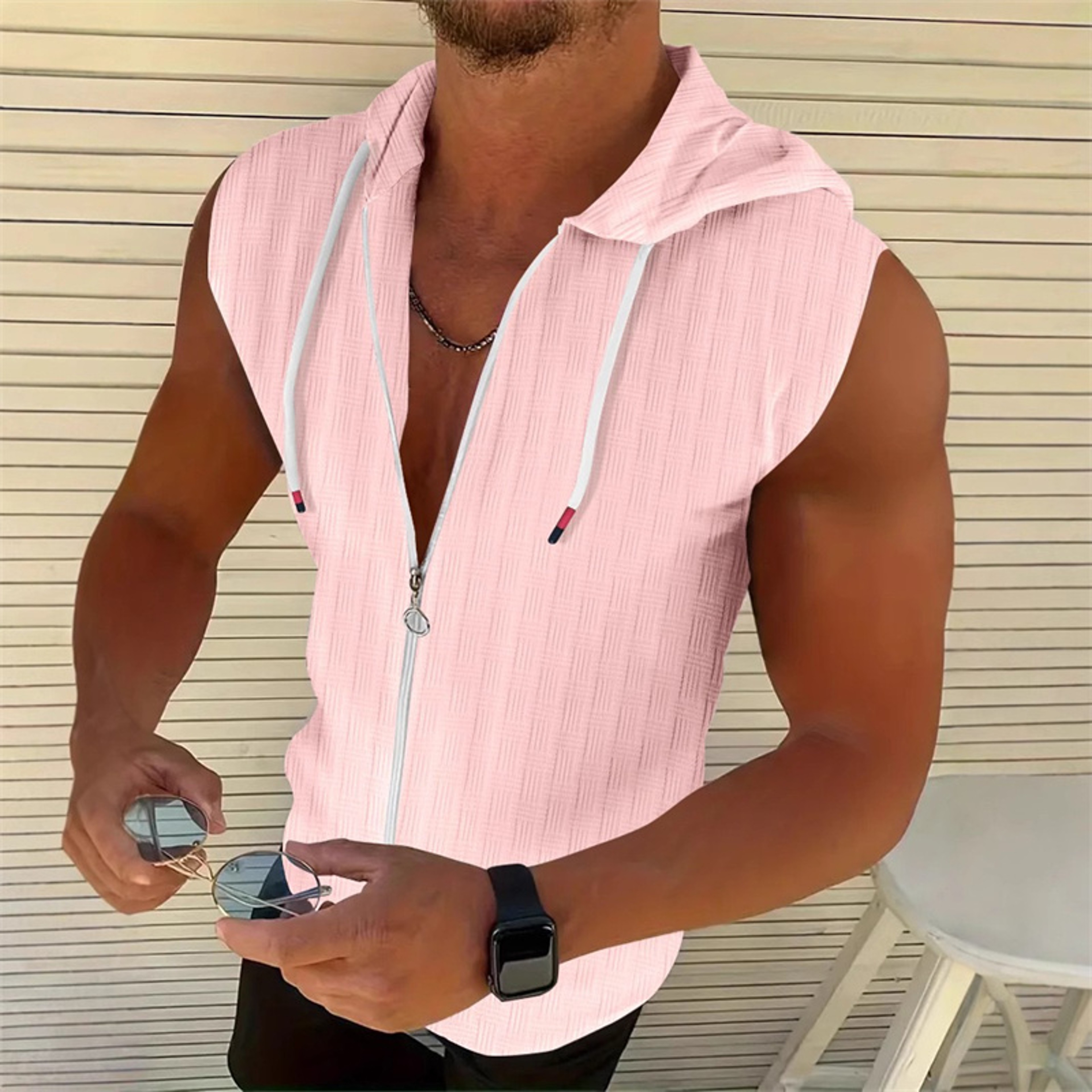 Urban Flex Sleeveless Hoodie Vest For Men Slim Fit Zip Up Workout Shirt 3