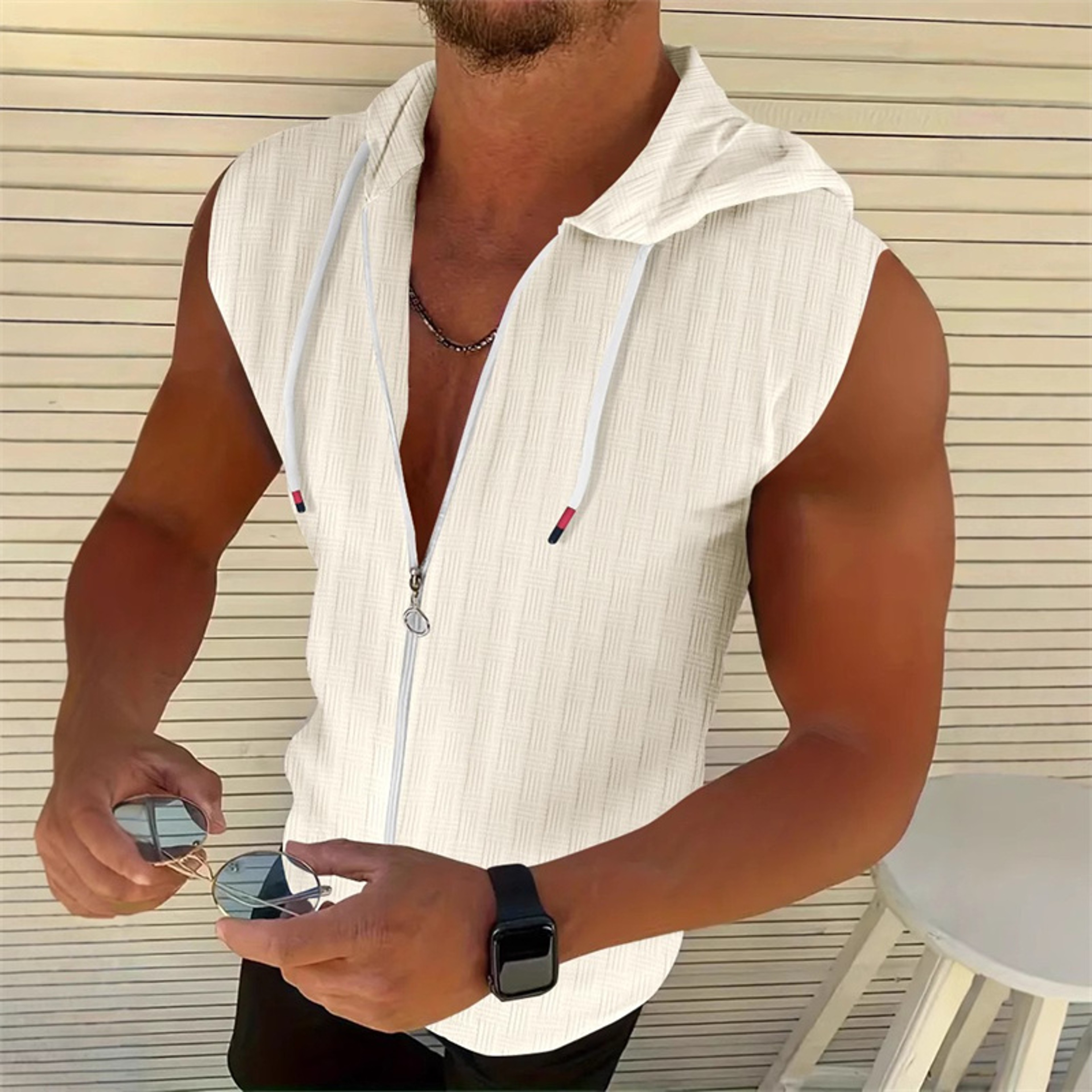 Urban Flex Sleeveless Hoodie Vest For Men Slim Fit Zip Up Workout Shirt 4