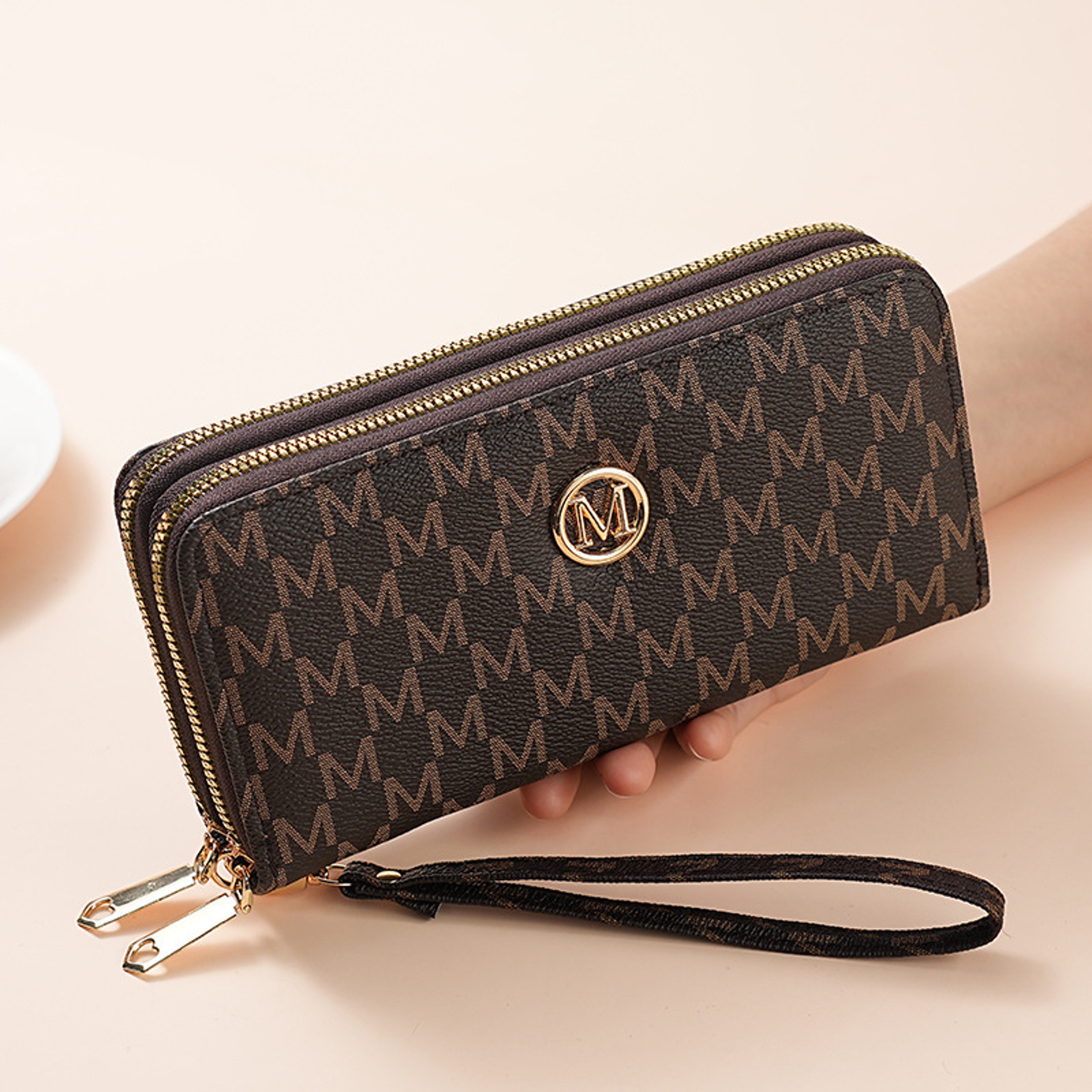 Dual Zip Long Clutch Wallet With Wristlet Strap Card Holder For Women  Men 0