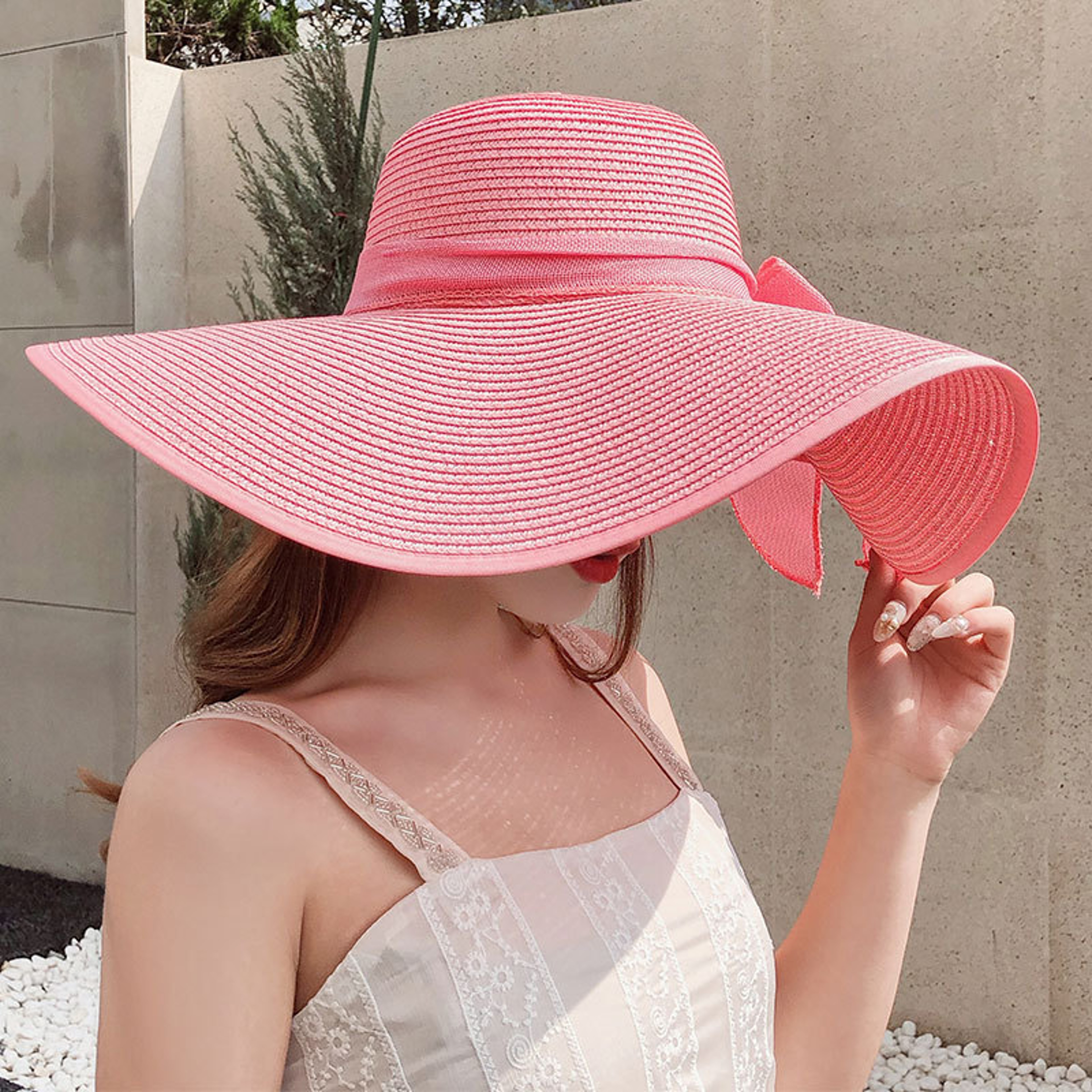Wide Brim Straw Beach Hat Foldable Womens Sun Hat For Summer Travel  UV Protection 3
