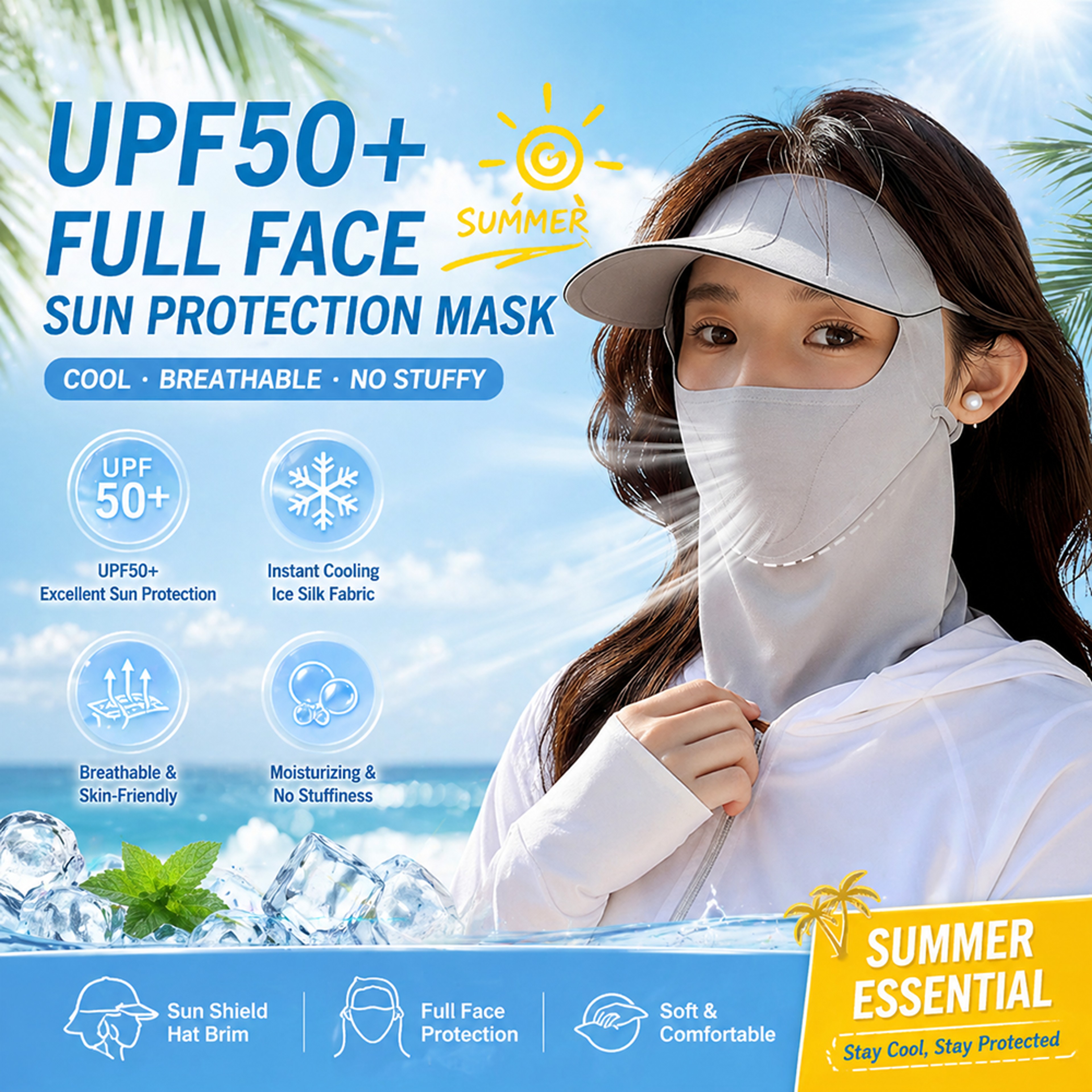 Ice Silk UV Protection Face Mask With Cooling Visor And Neck Shield 2