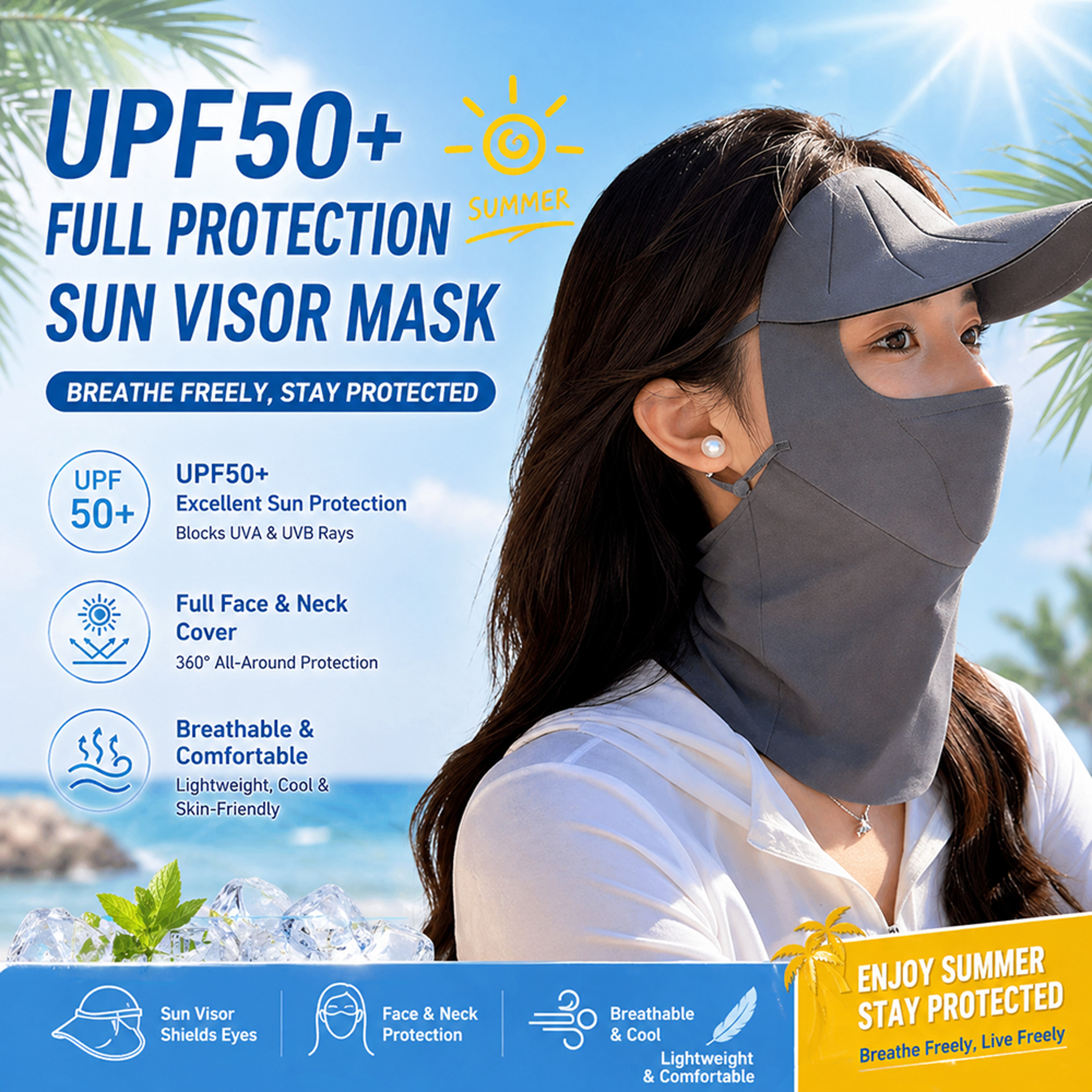 Ice Silk UV Protection Face Mask With Cooling Visor And Neck Shield 4