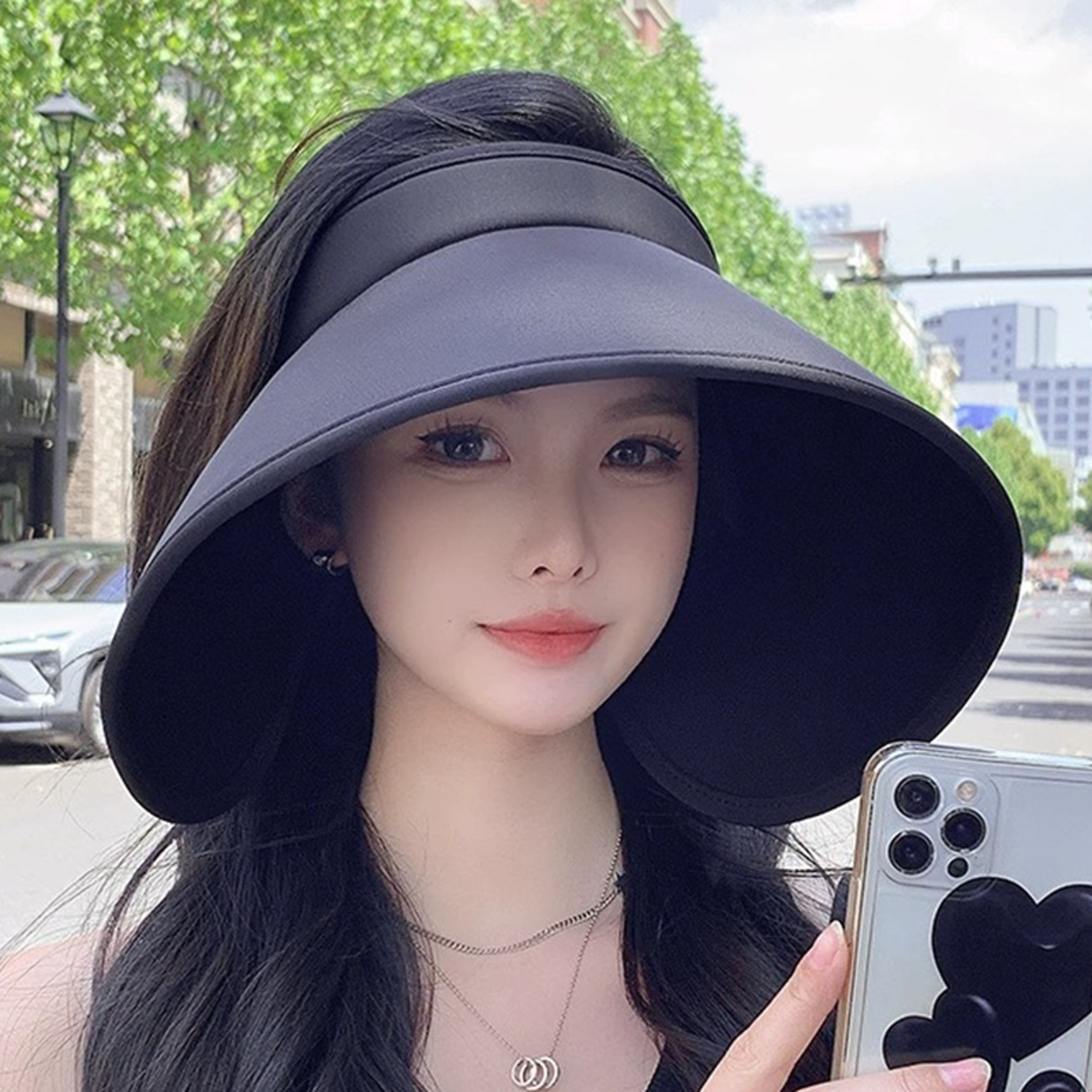Wide Brim UV Protection Sun Hat Foldable Ponytail Beach Visor for Women Outdoor Travel – view 3
