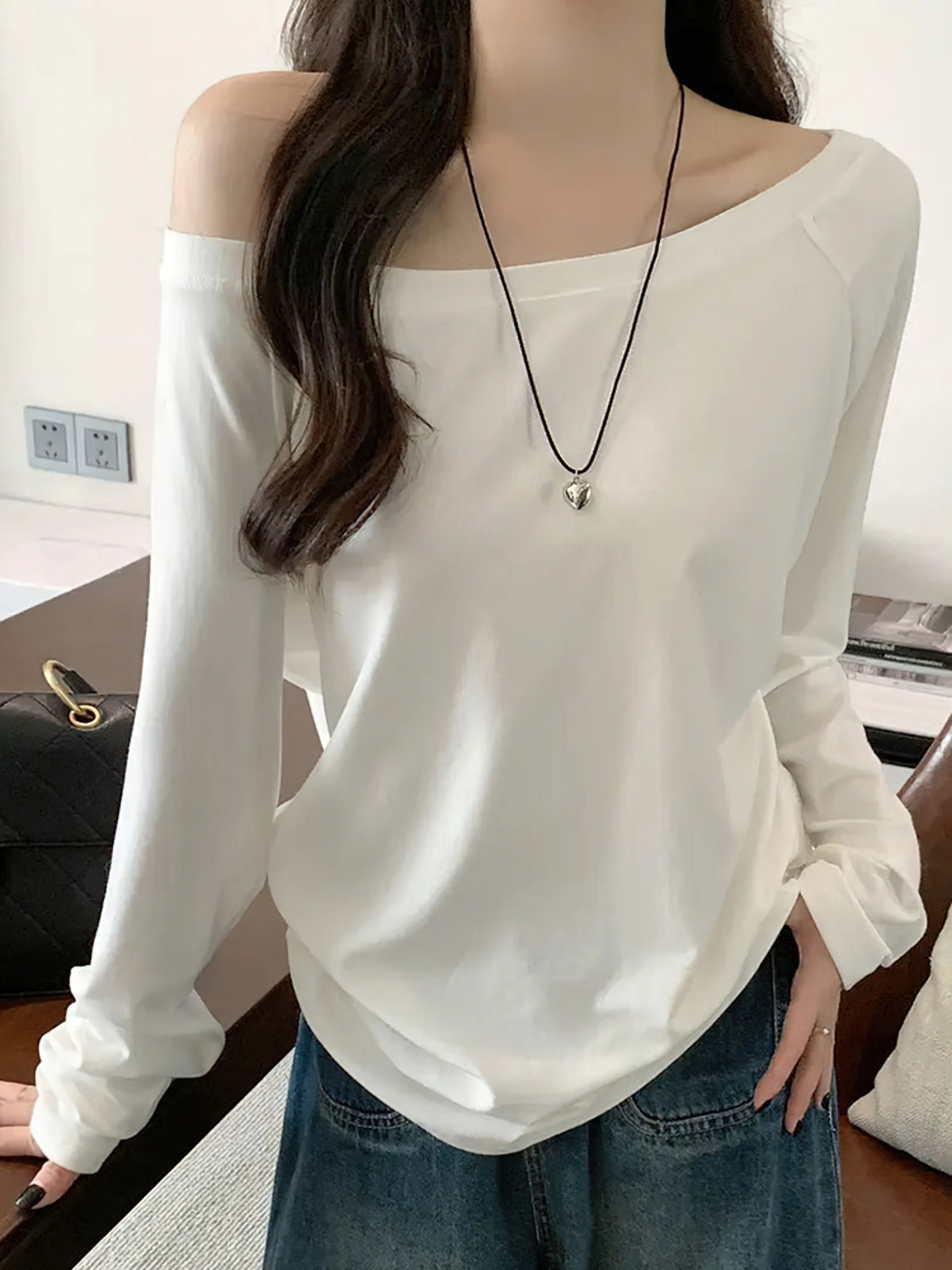 Oversized Off Shoulder Top For Women Long Sleeve Oversized Shirt Korean Style Casual Loose Fit Blou 0