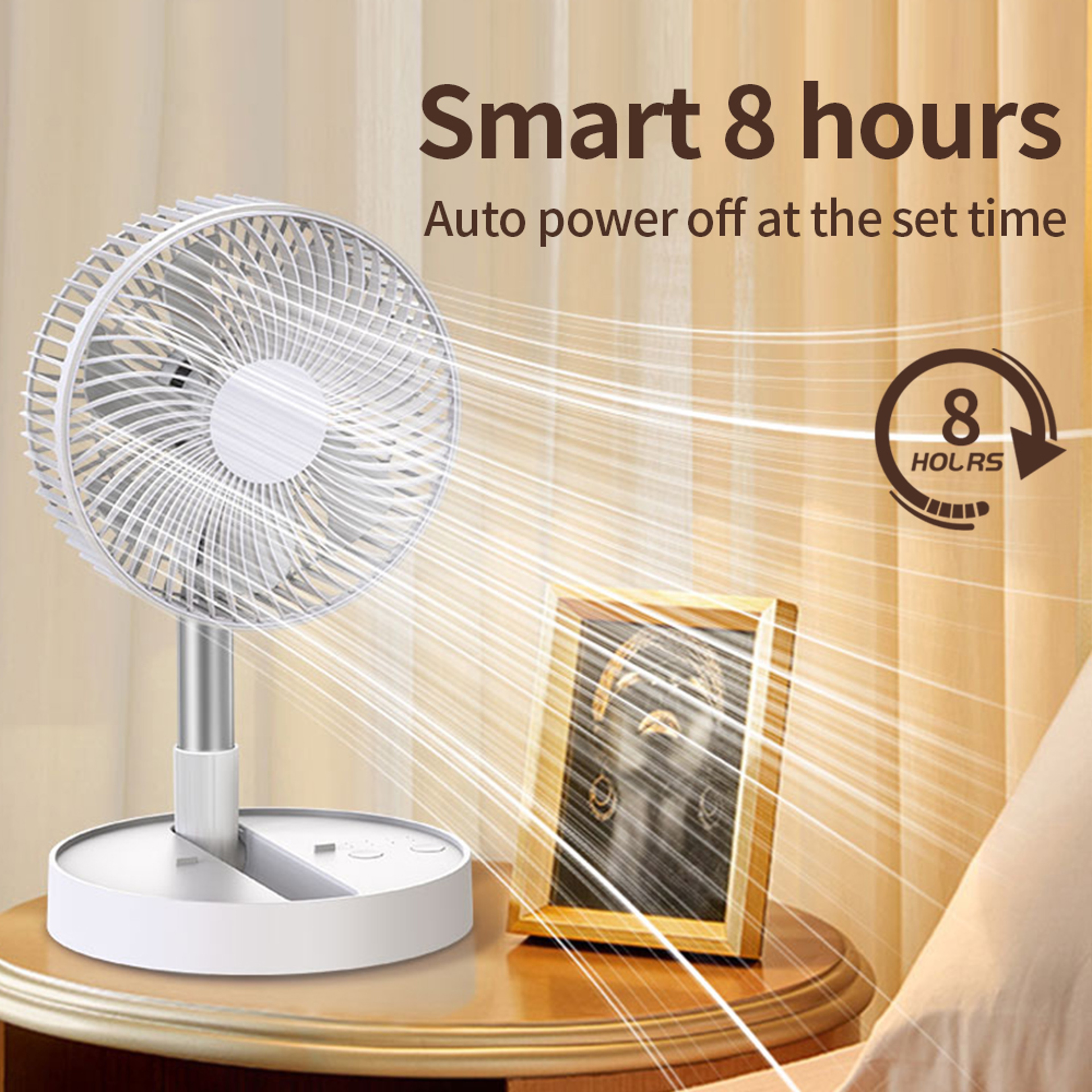 Portable Rechargeable Fan With Foldable Stand USB Desk Fan Speeds  Timer 4