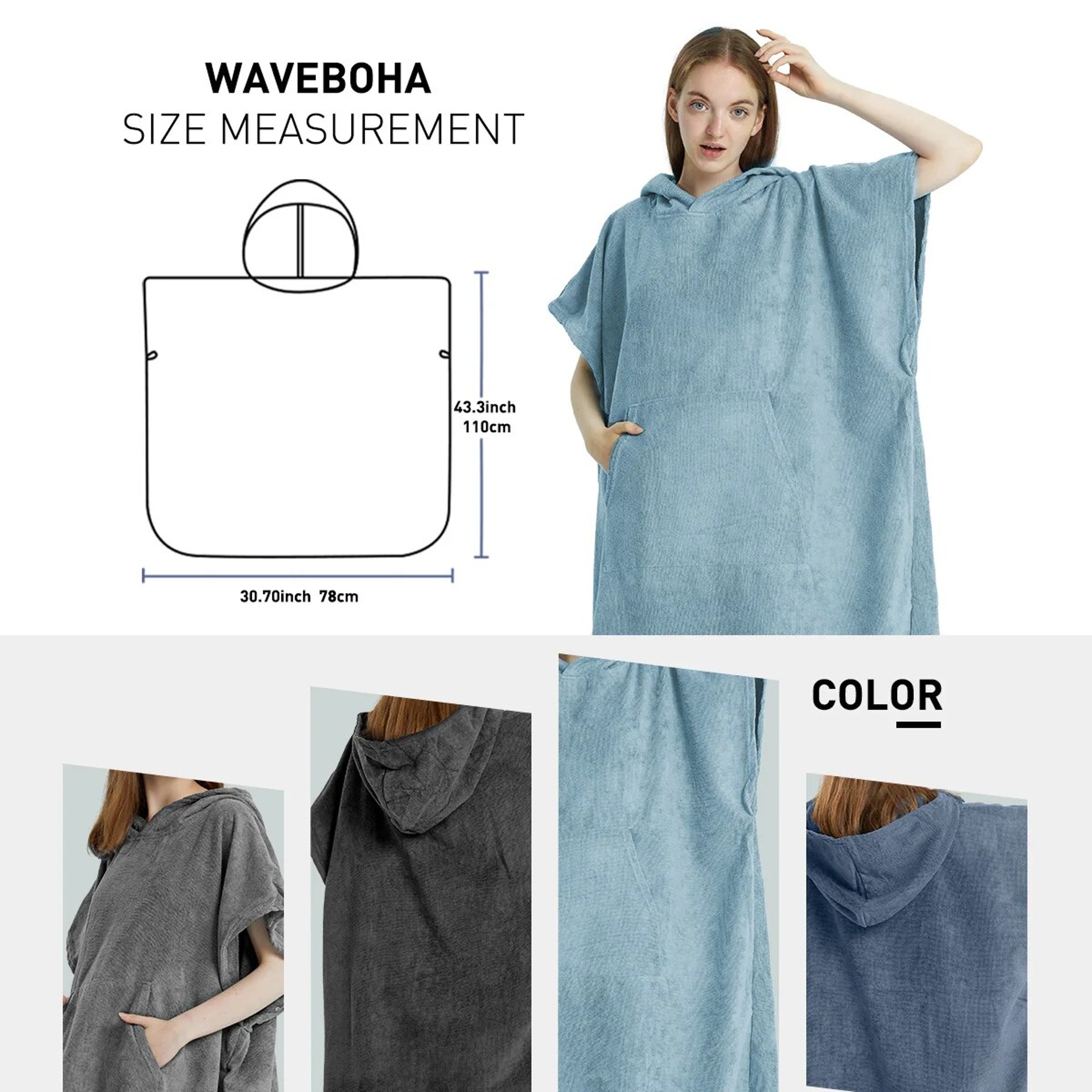 Quick Dry Surf Poncho Hooded Changing Robe Microfiber Beach Towel For Adults 6