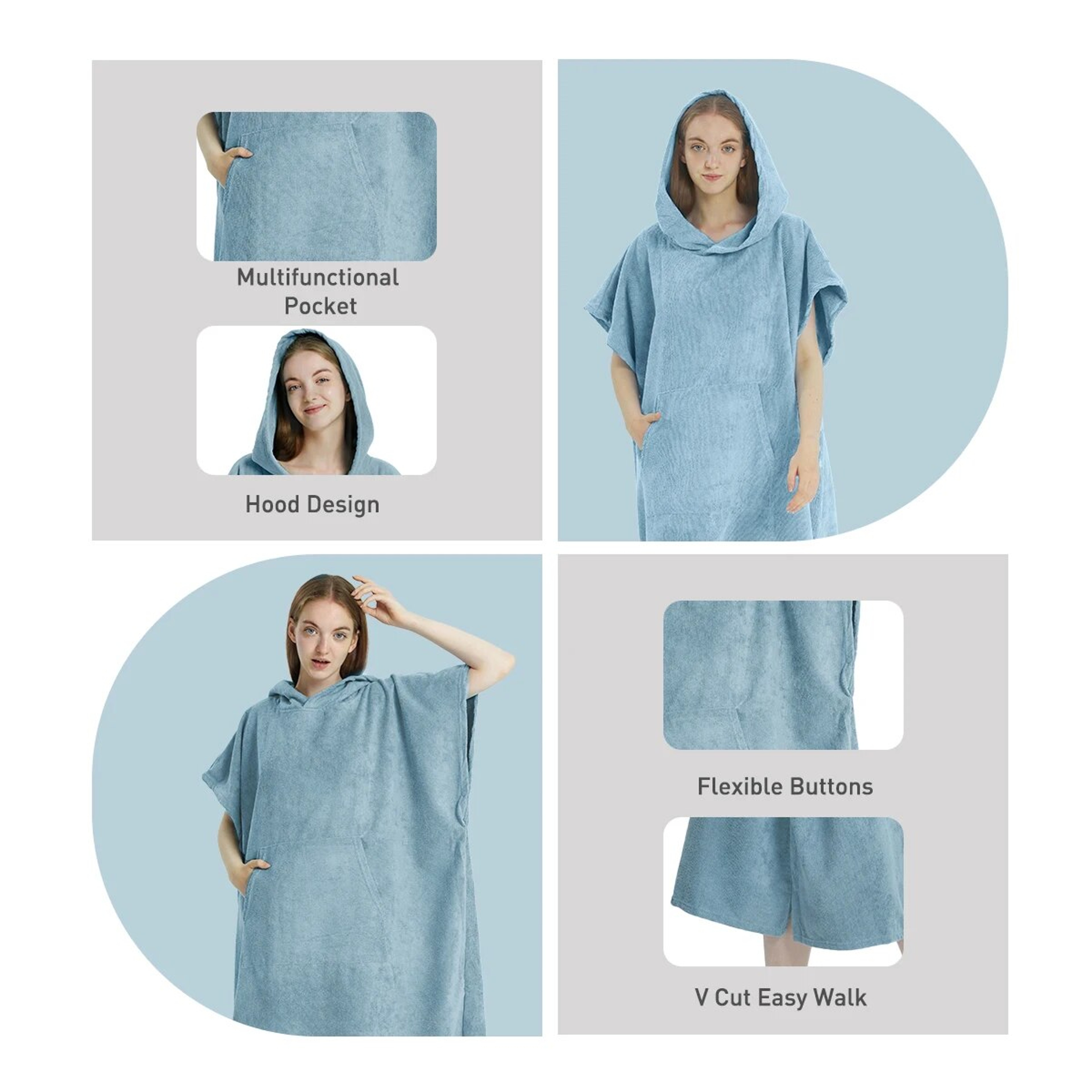 Quick Dry Surf Poncho Hooded Changing Robe Microfiber Beach Towel For Adults 3