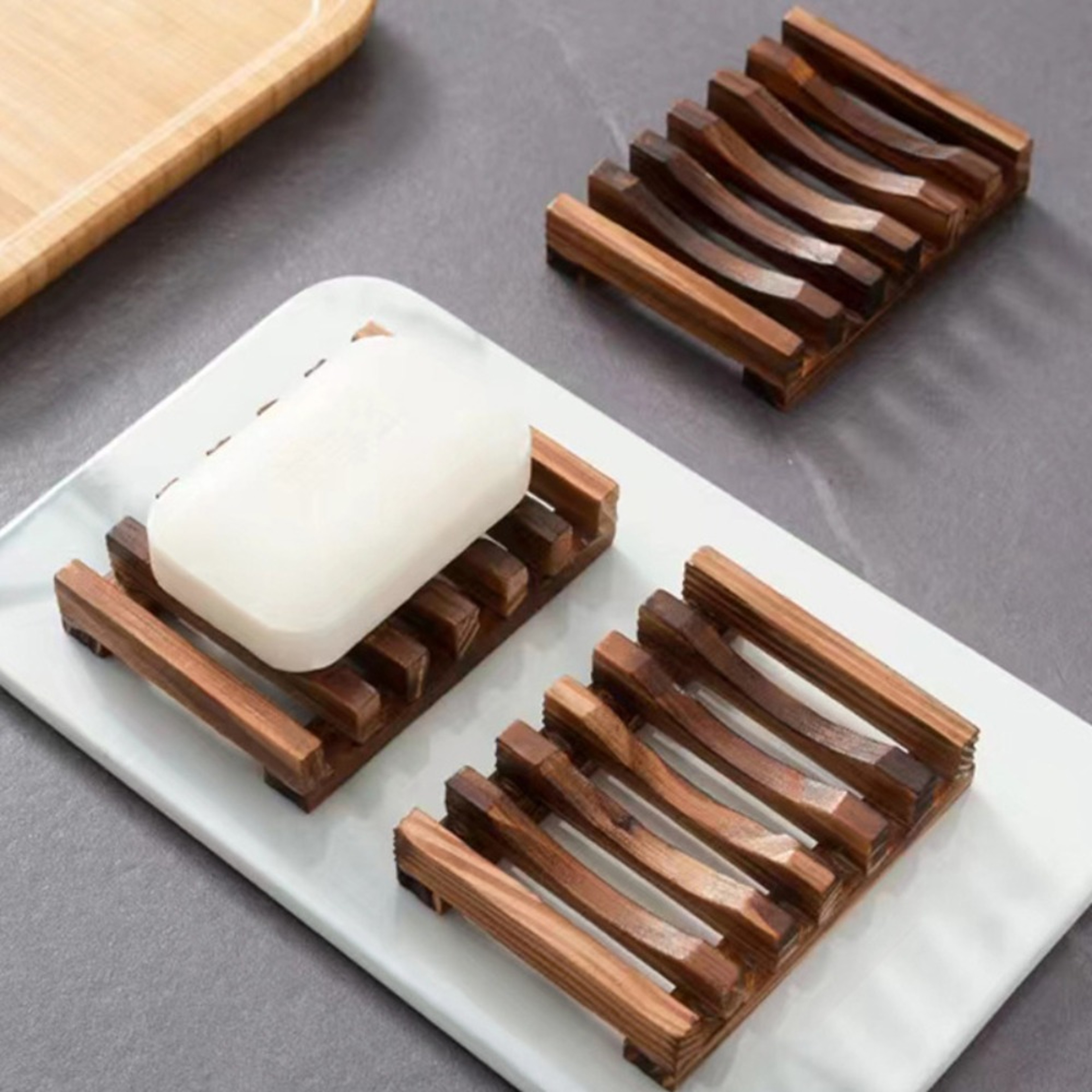 Natural Wooden Soap Dish Self Draining Soap Holder for Bathroom & Kitchen Countertops – view 1