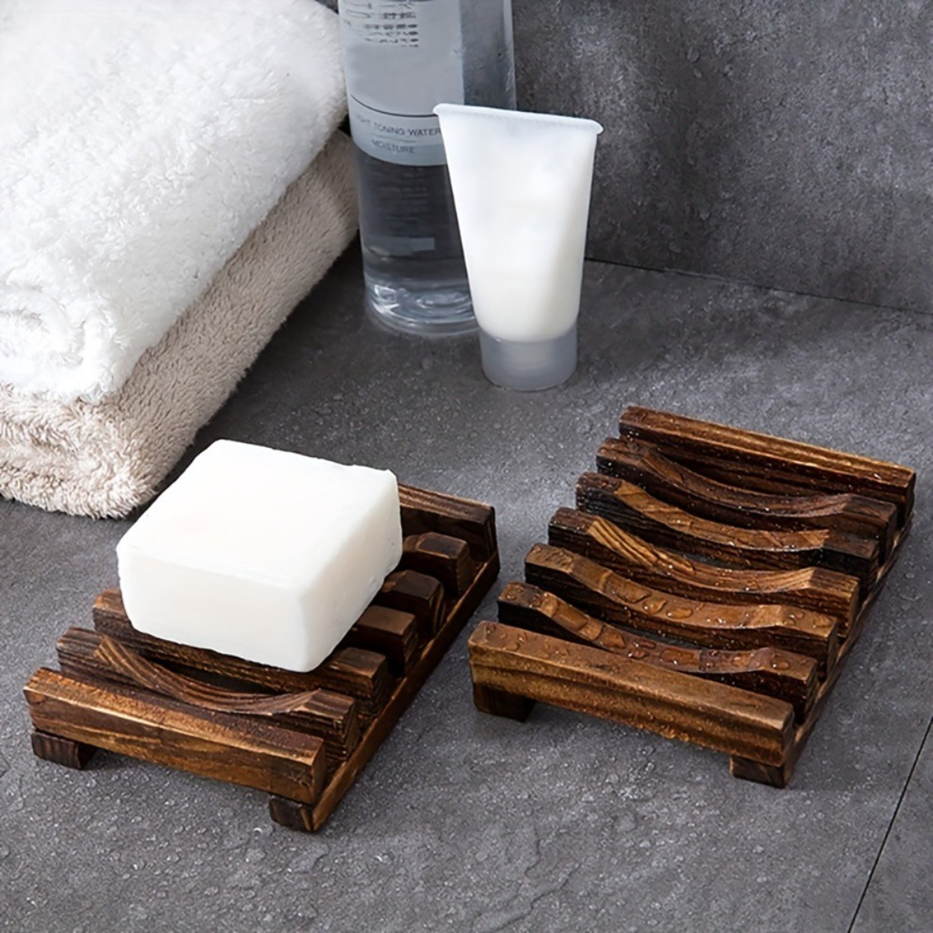 Natural Wooden Soap Dish Self Draining Soap Holder for Bathroom & Kitchen Countertops – view 2