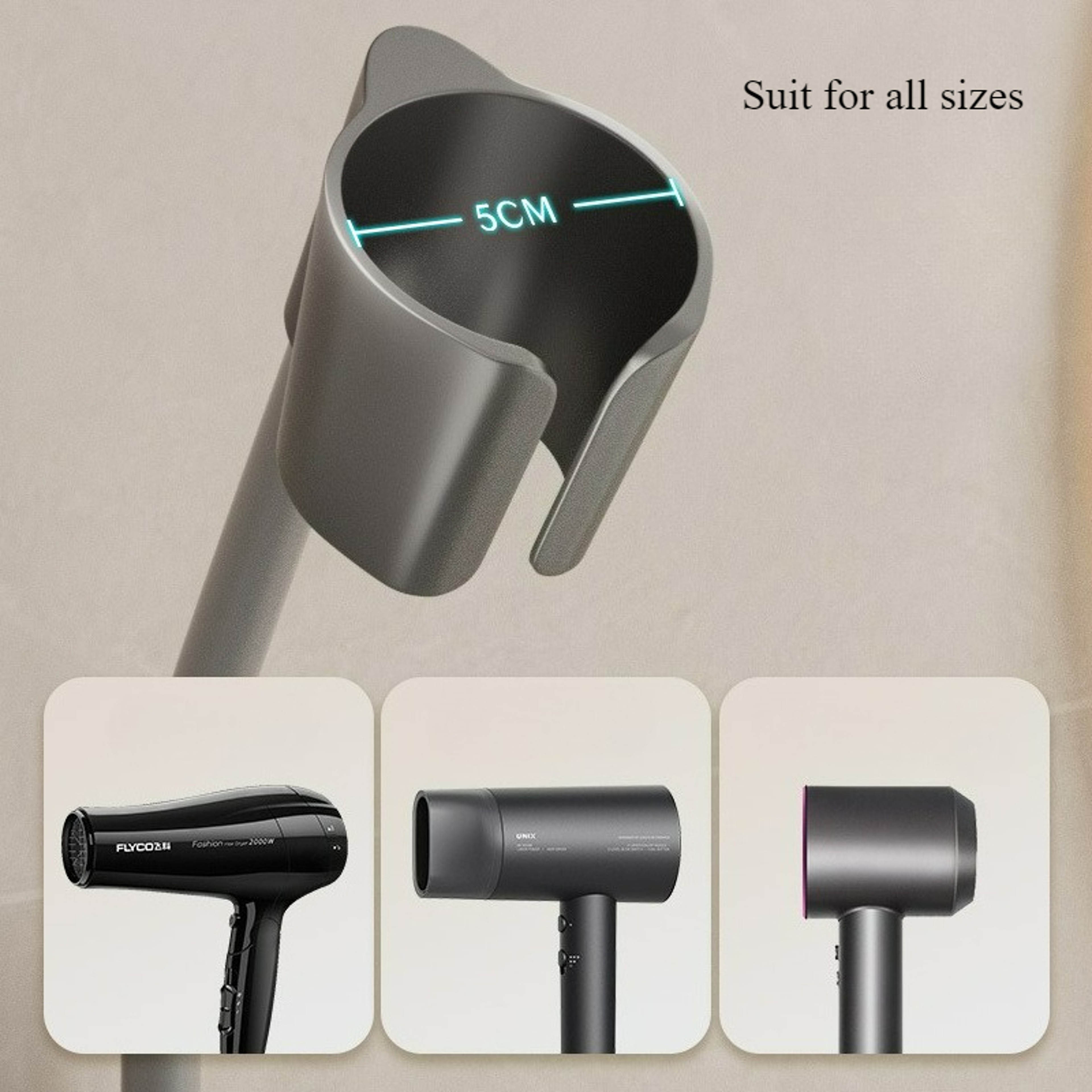 Hands Free Hair Dryer Holder With Strong Suction Cup Bathroom Organizer Wall Mounted Stand 1