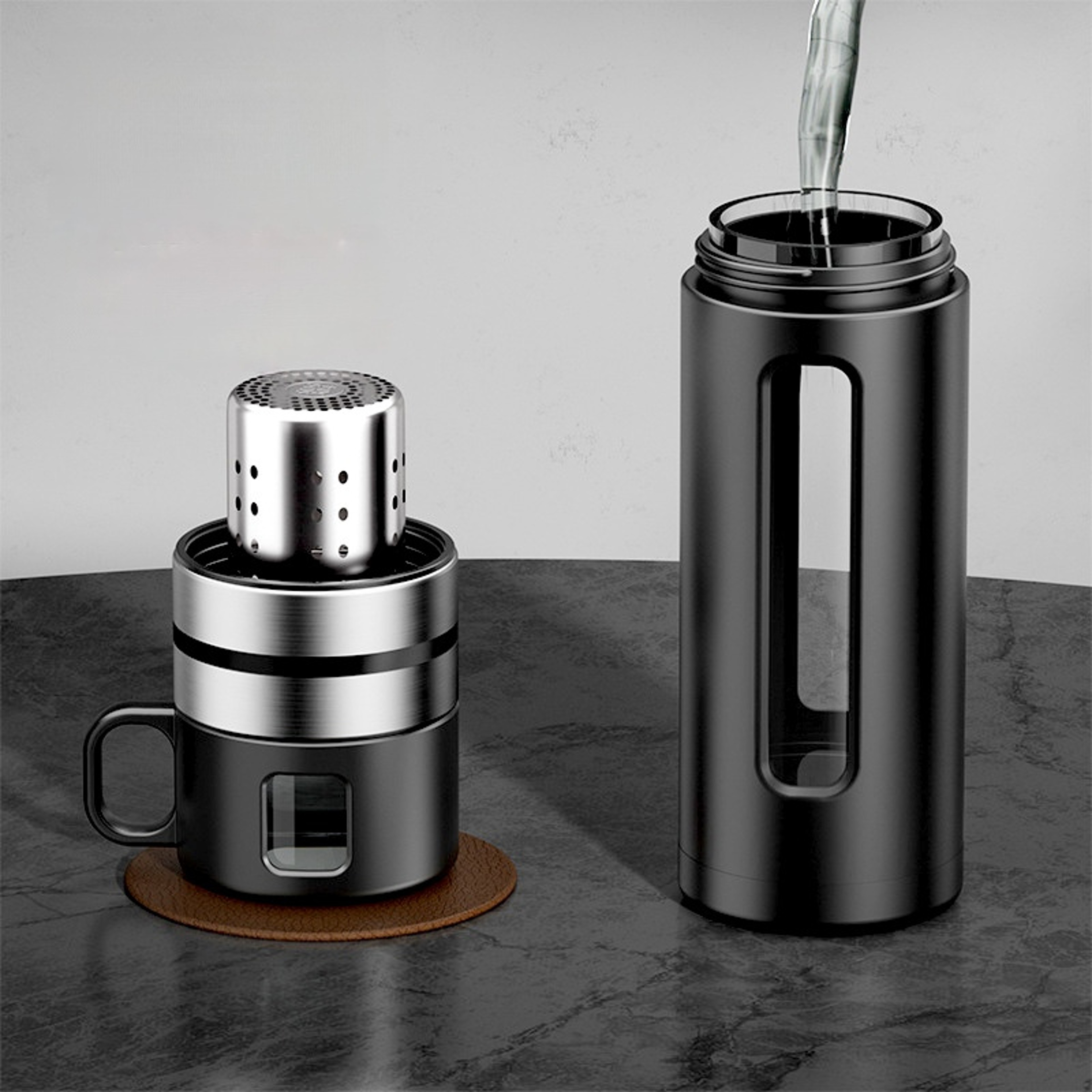 Glass Tea Infuser Bottle With Tea Separation Filter Borosilicate Glass Water Bottle 3