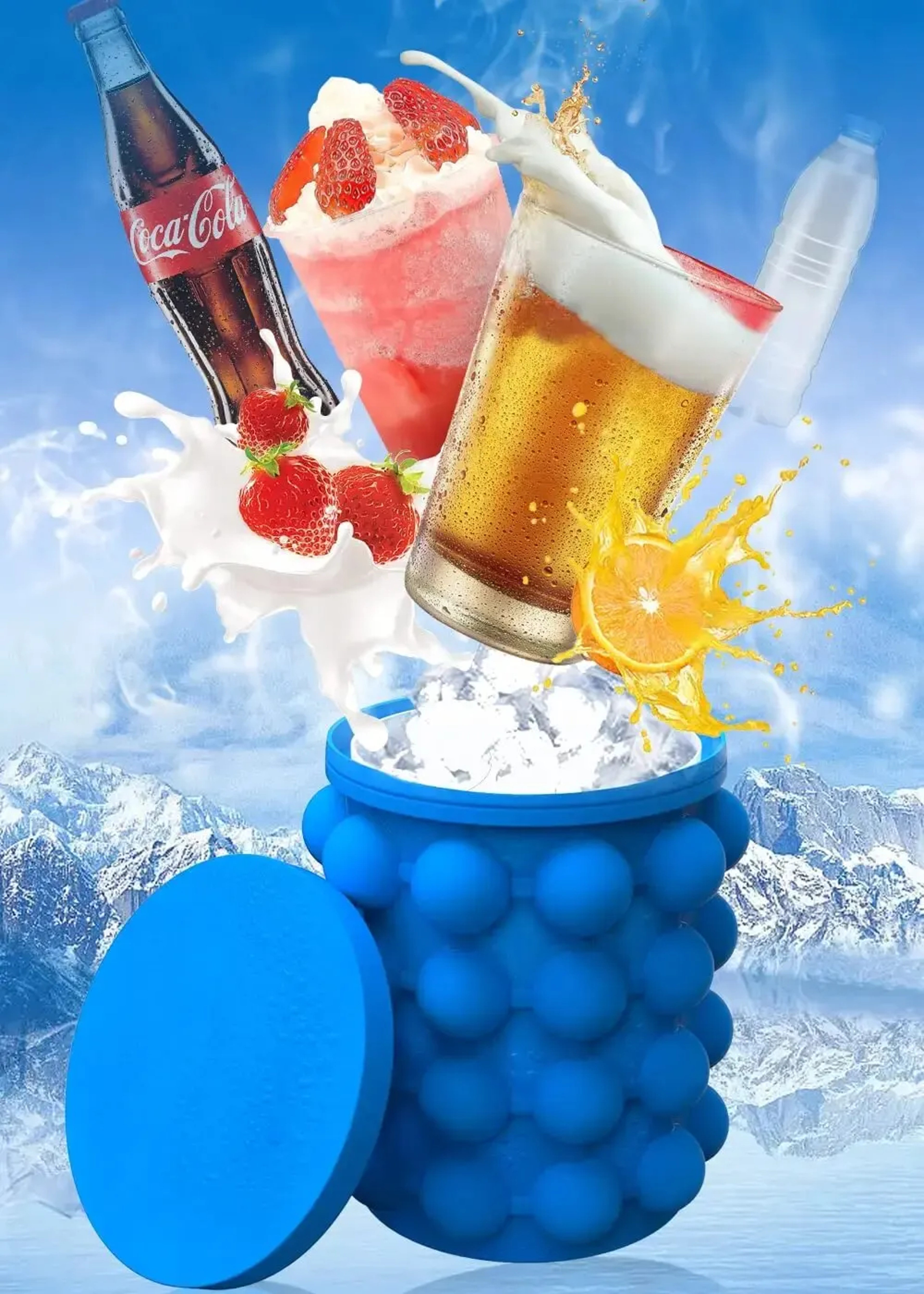 Portable Silicone Ice Cube Maker Bucket With Lid For Whiskey Wine  Cold Drinks 3