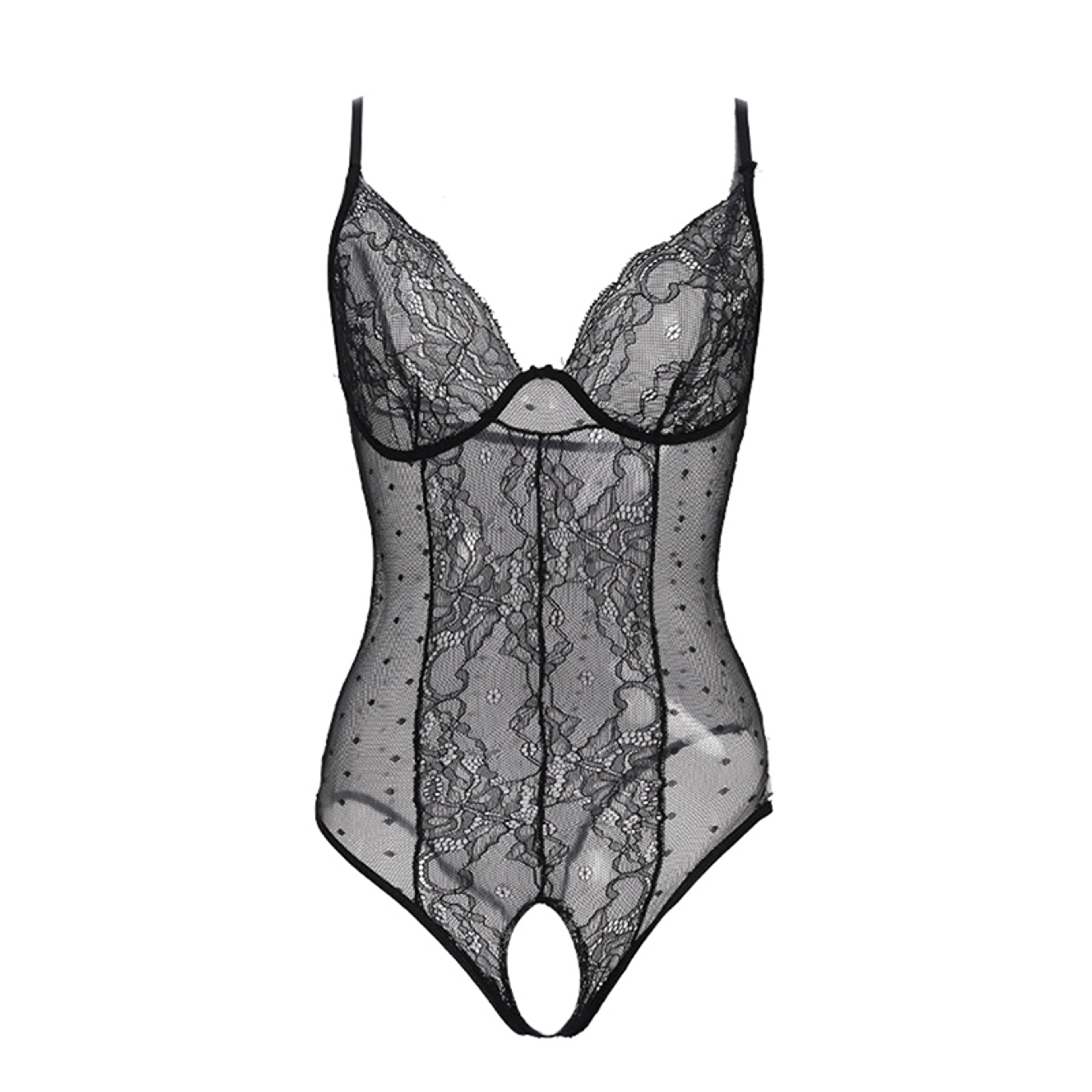 Elegant Lace Bodysuit Mesh Sleepwear Deep V Sheer Nightdress For Women 3