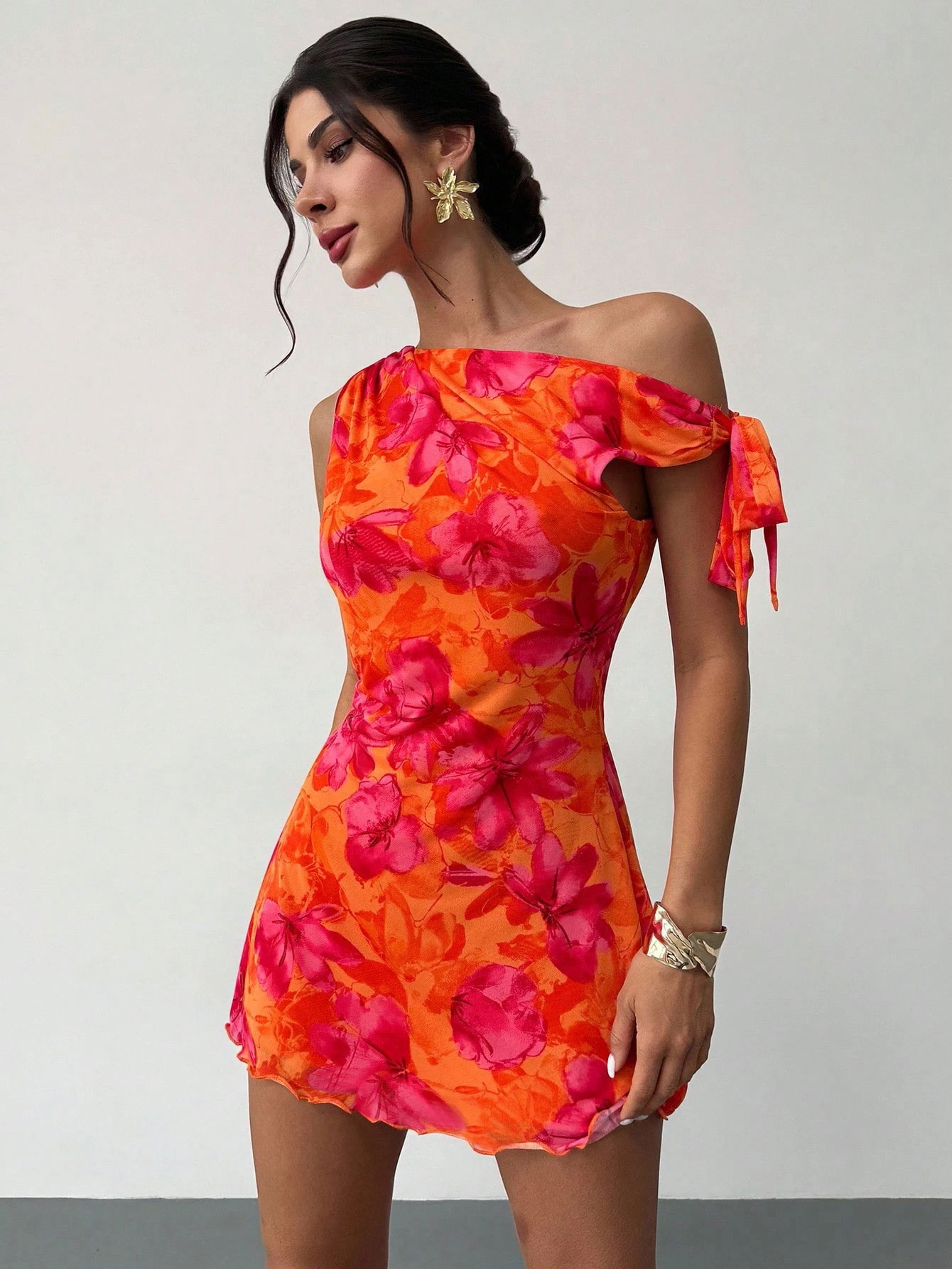 Floral Summer Off Shoulder Mini Dress For Women Casual Vacation Beach Sundress 3
