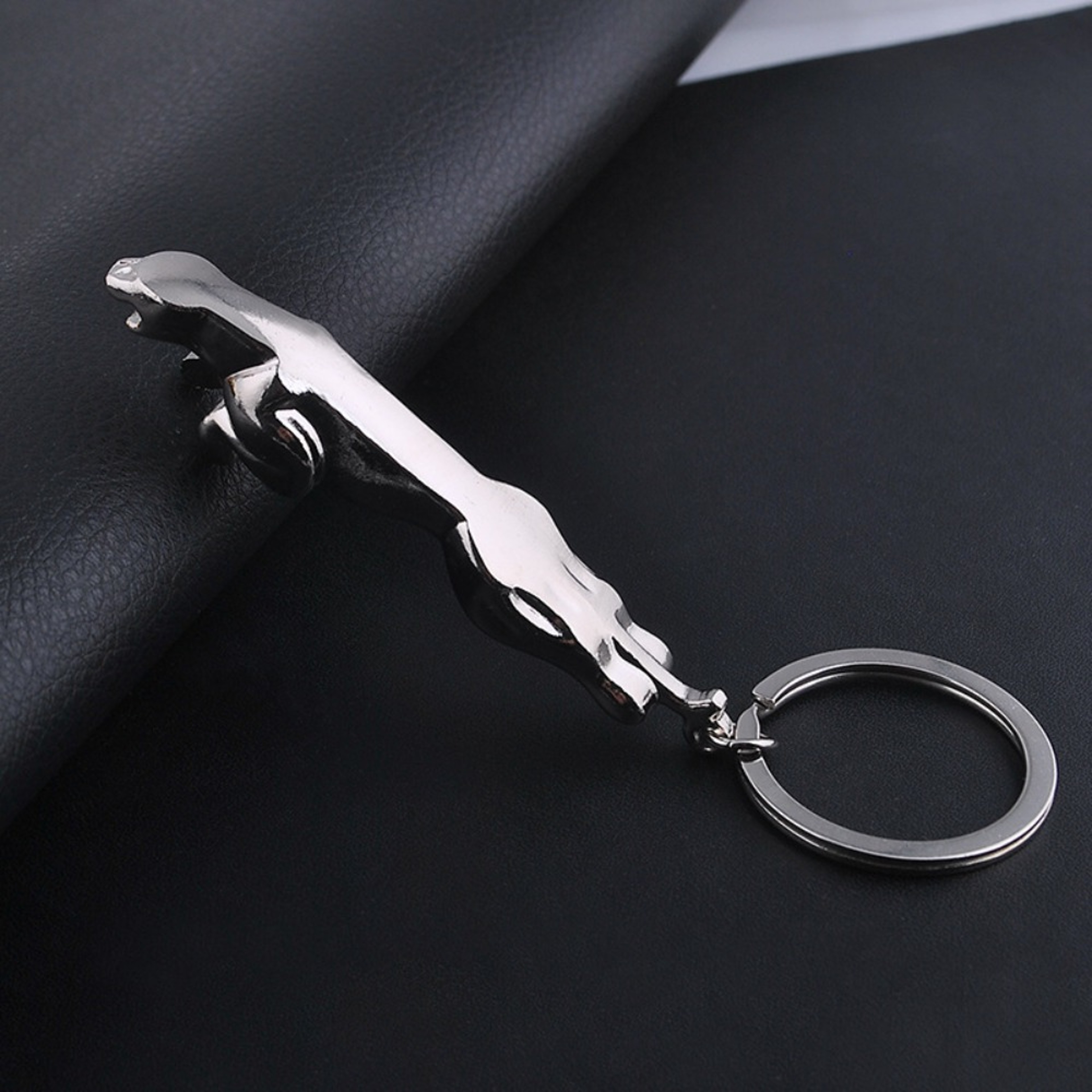 Jaguar Leopard Head Car Key Ring Premium Metal  Leather Jaguar Keychain Bag Charm 0