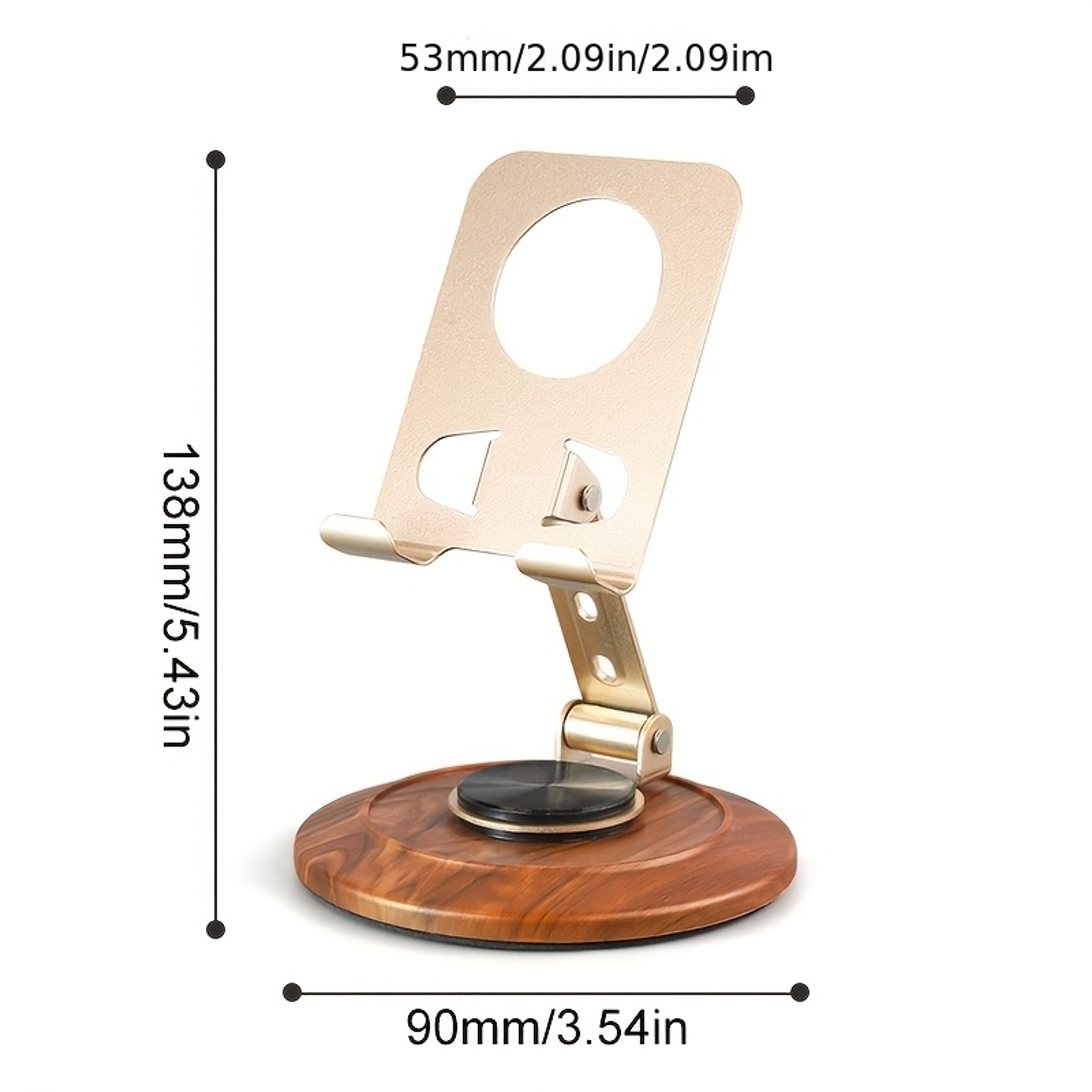 Rotating Phone Stand  Tablet Stand With Adjustable Metal Arm And Wooden Base 6