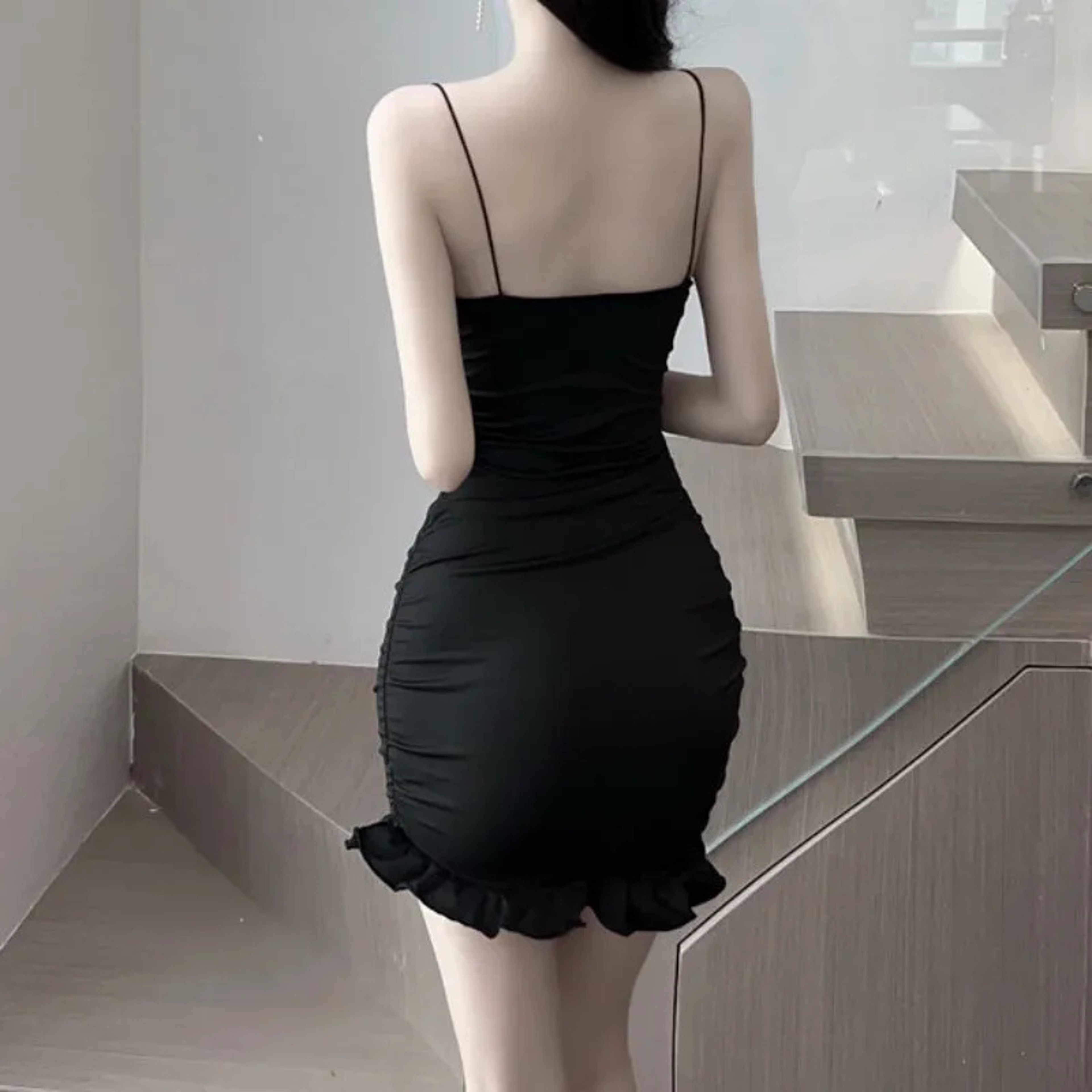 Elegant Ruffle Strap Bodycon Mini Dress For Women Summer Club Party Dress 2