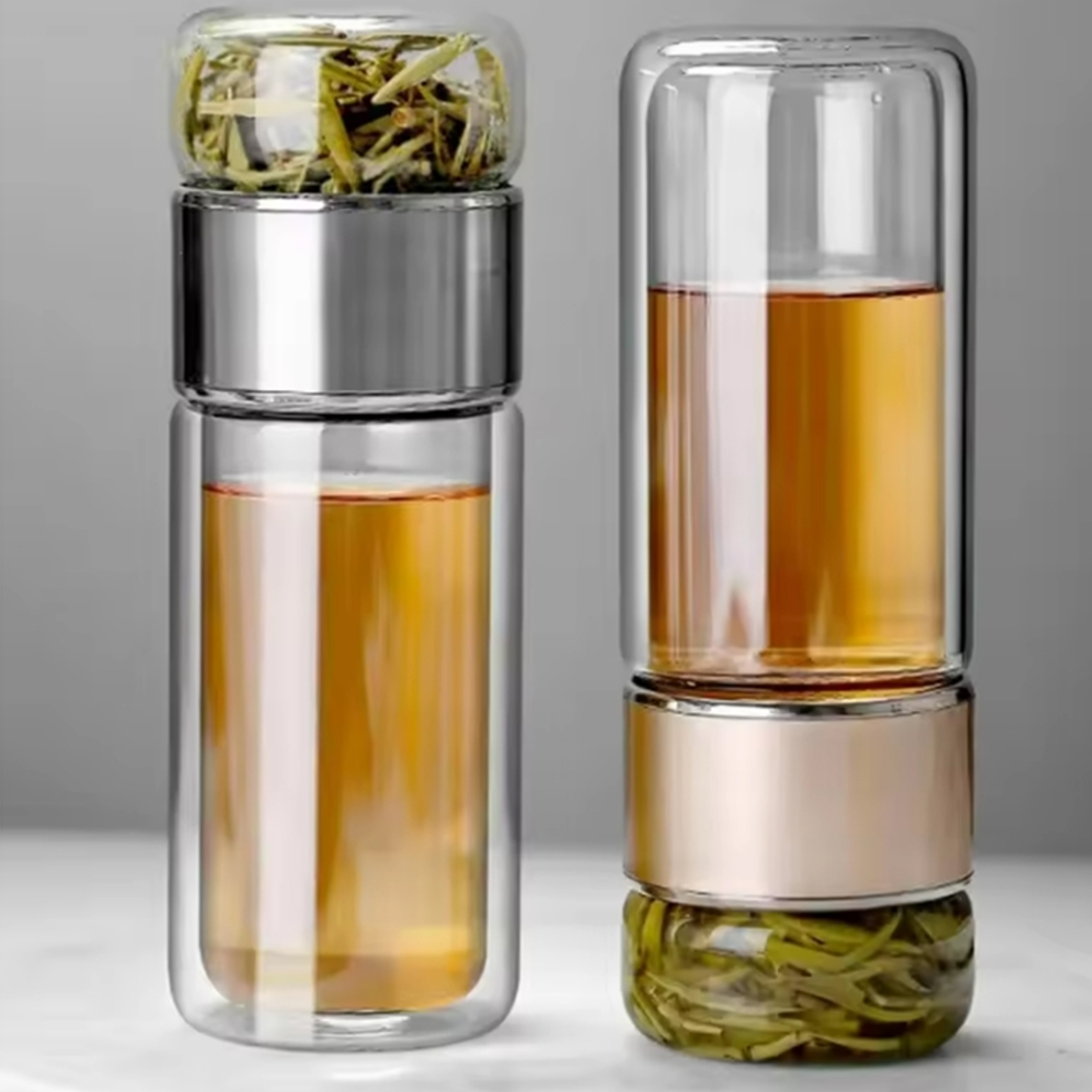 Double Wall Glass Tea Infuser Bottle with Borosilicate Glass Tea Filter – view 2