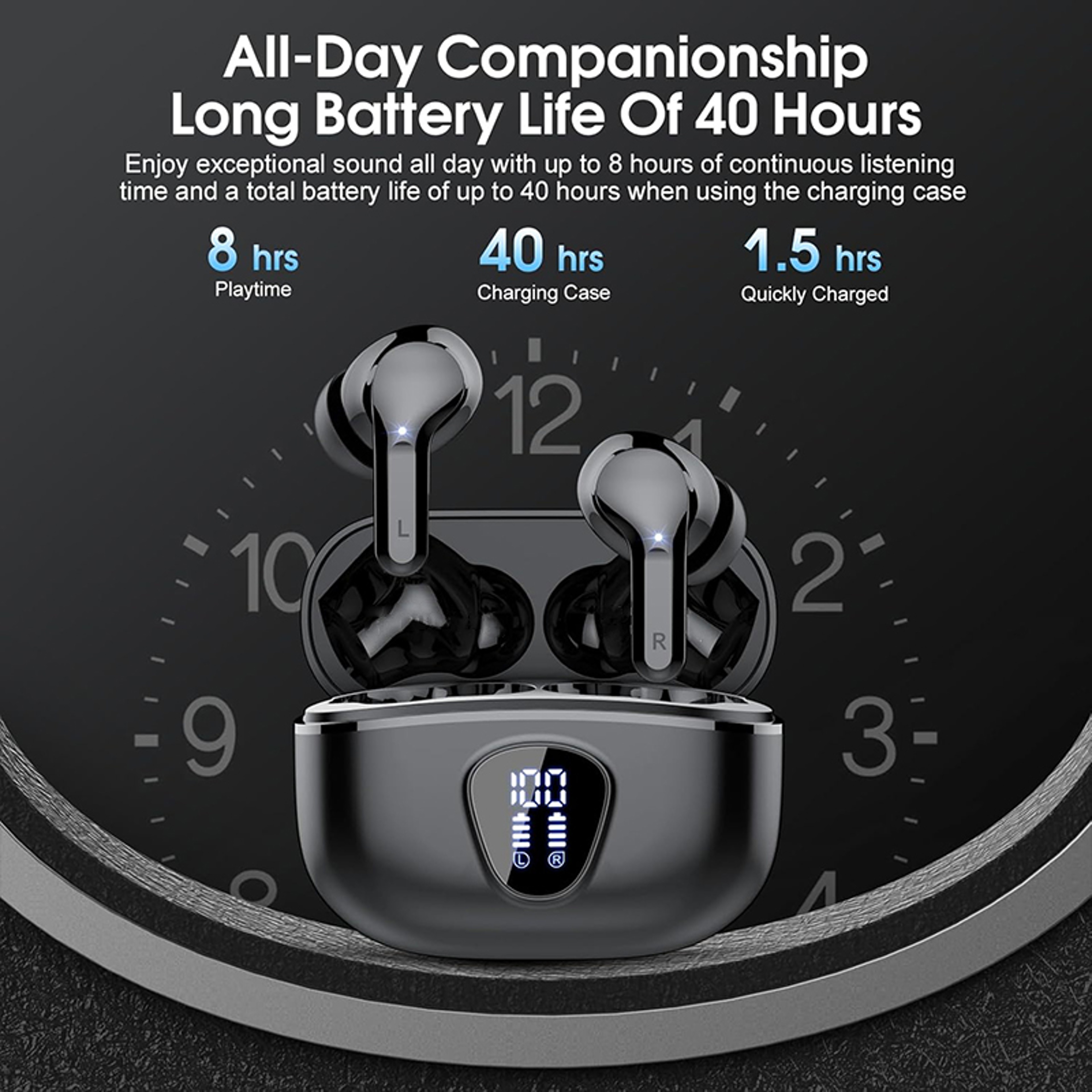 Bluetooth Wireless Earbuds with Noise Cancelling, Playtime & Waterproof – view 3
