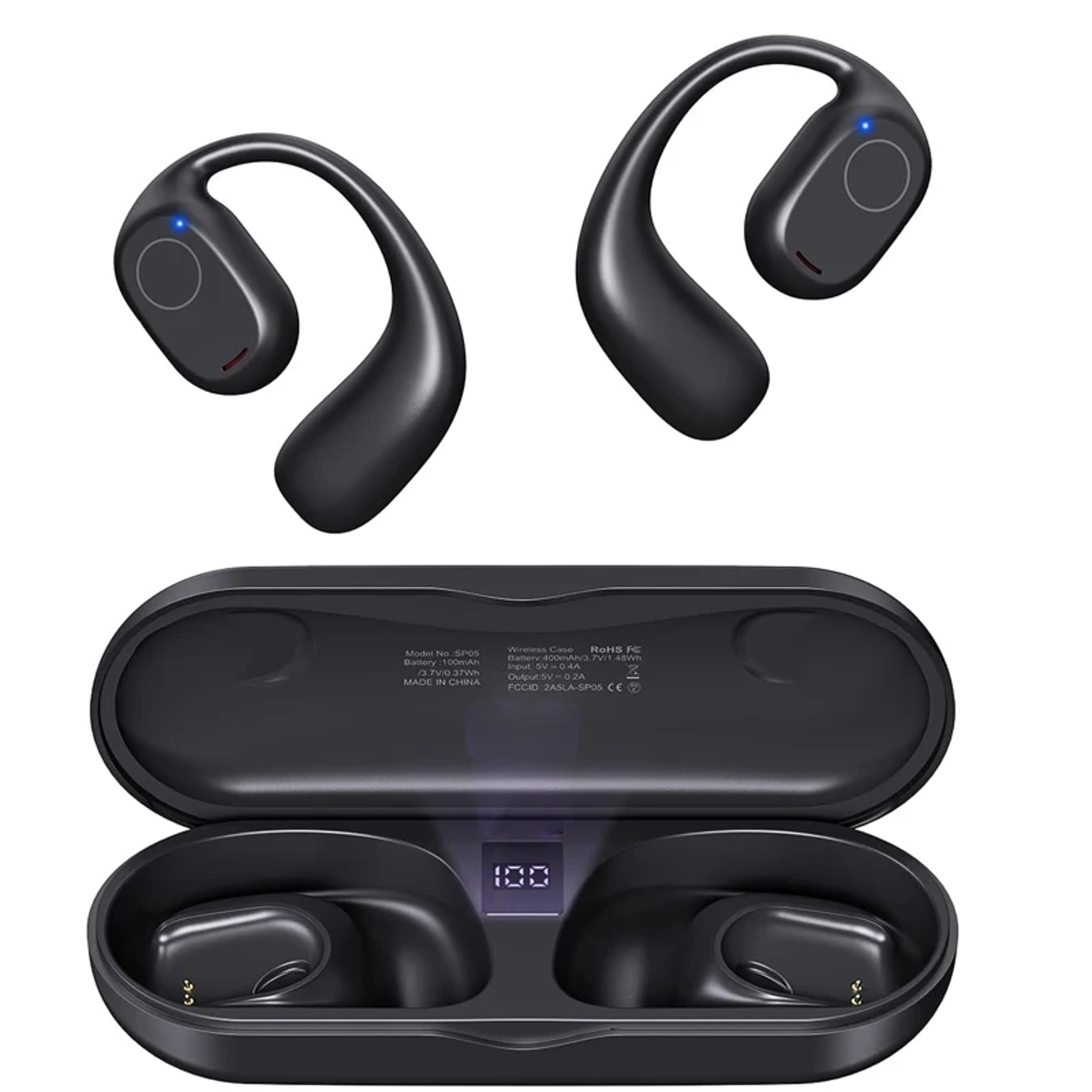 Open Ear Bluetooth Sports Earbuds With Digital Display  Playtime Wireless Headphones 0