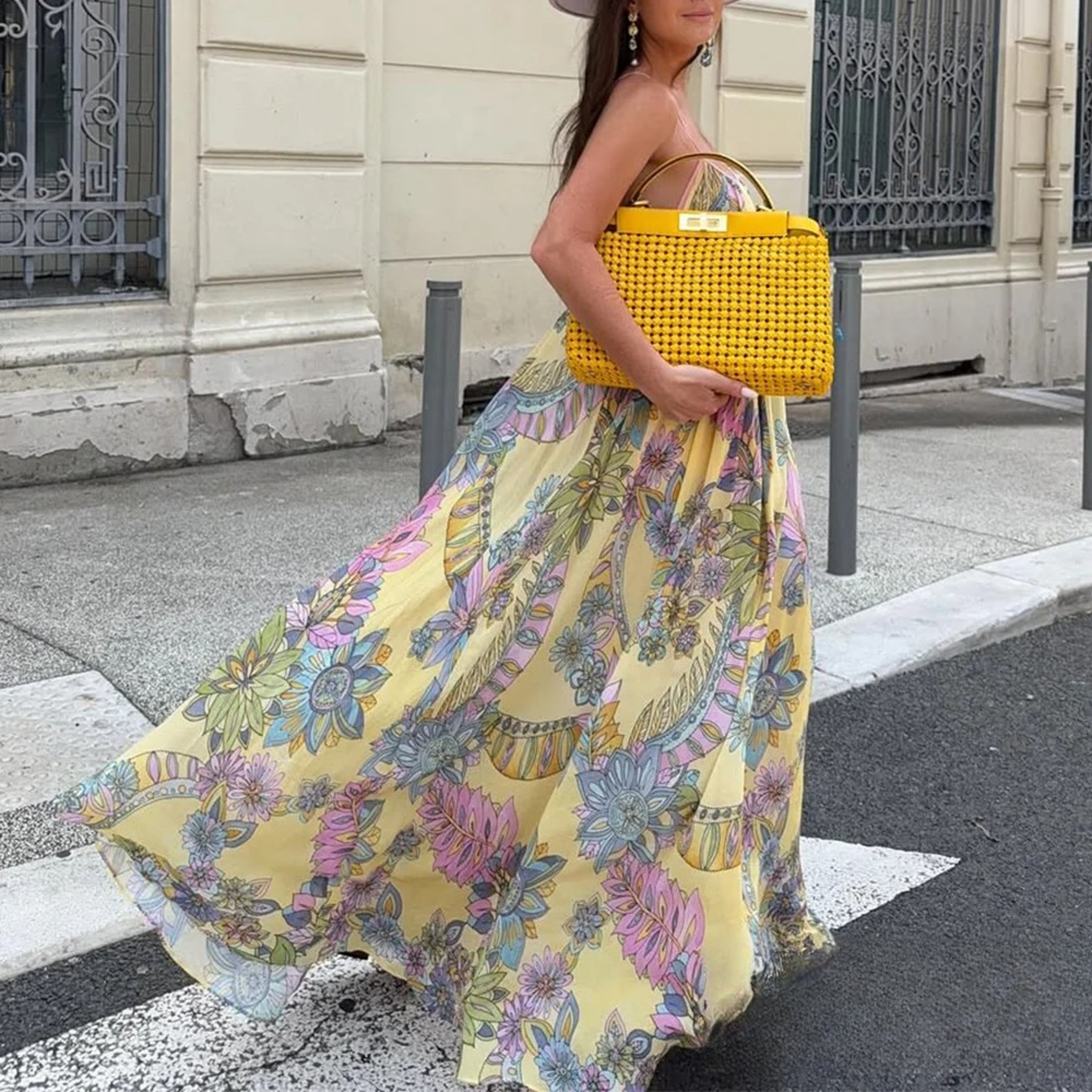 Floral Chiffon Summer Beach Dress Backless Flowy Cami Vacation Maxi Dress For Women 3