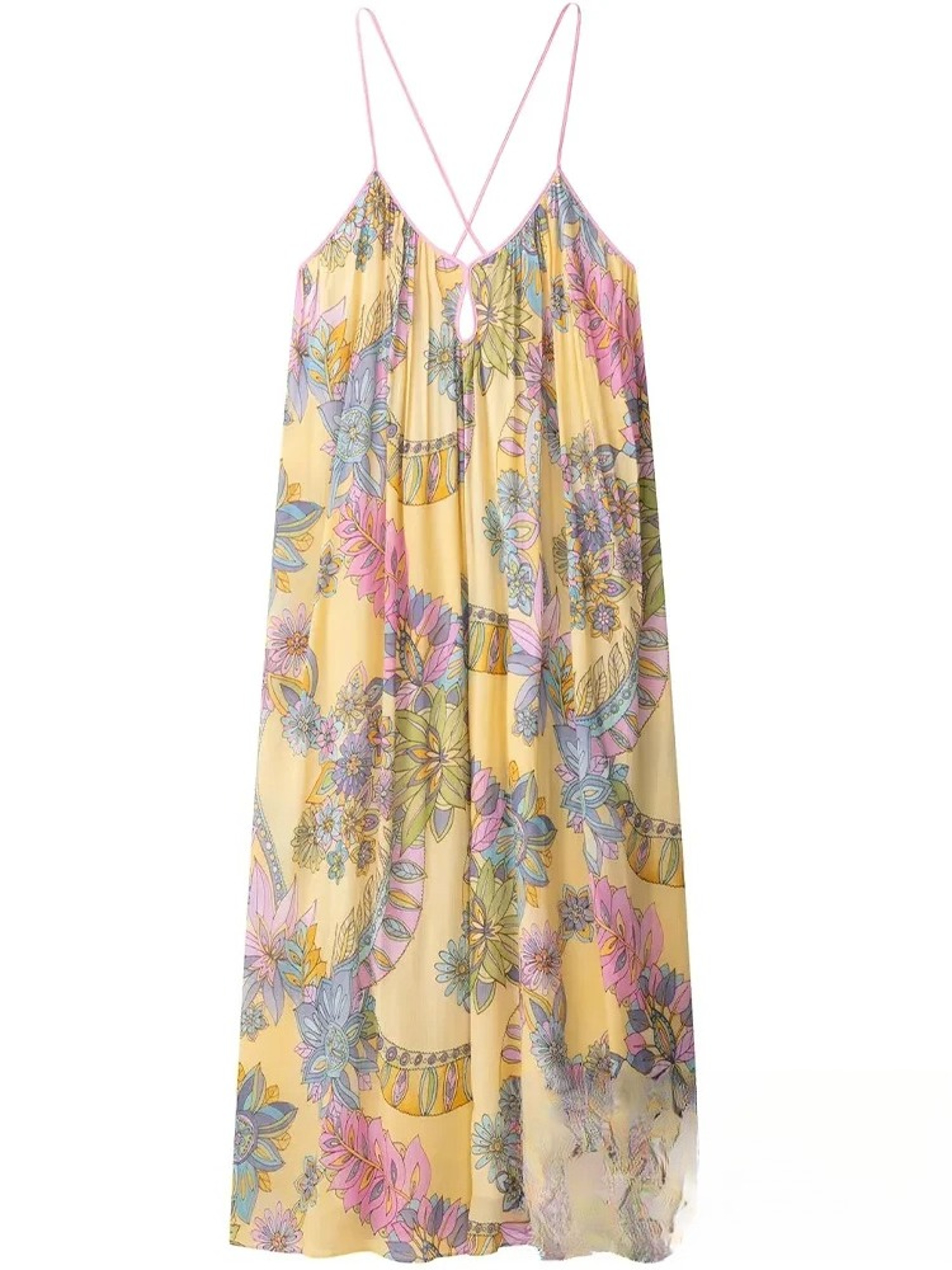 Floral Chiffon Summer Beach Dress Backless Flowy Cami Vacation Maxi Dress For Women 4