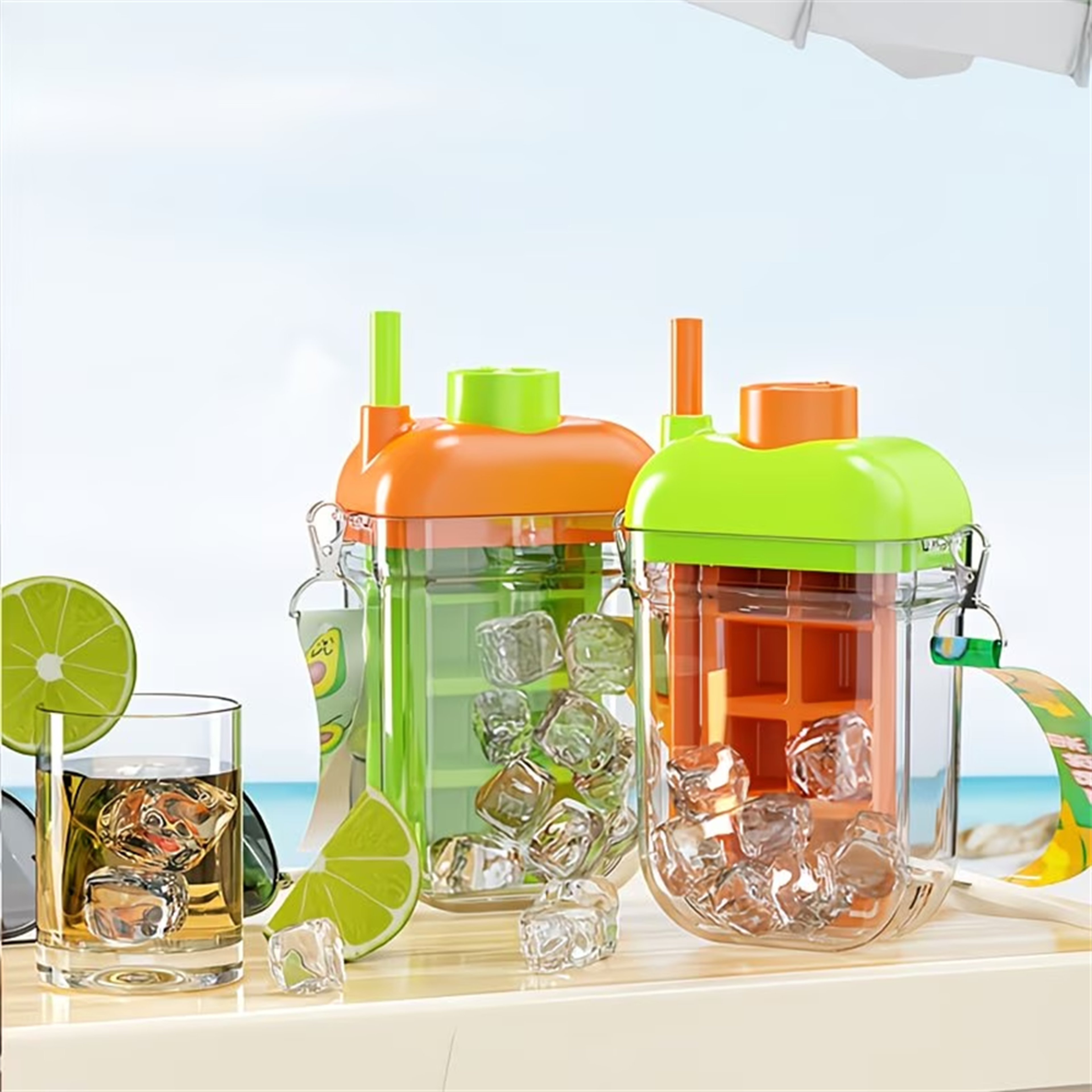 Ice Cube Bottle With Straw Portable Ice Maker Water Bottle Leakproof Travel Cup 3