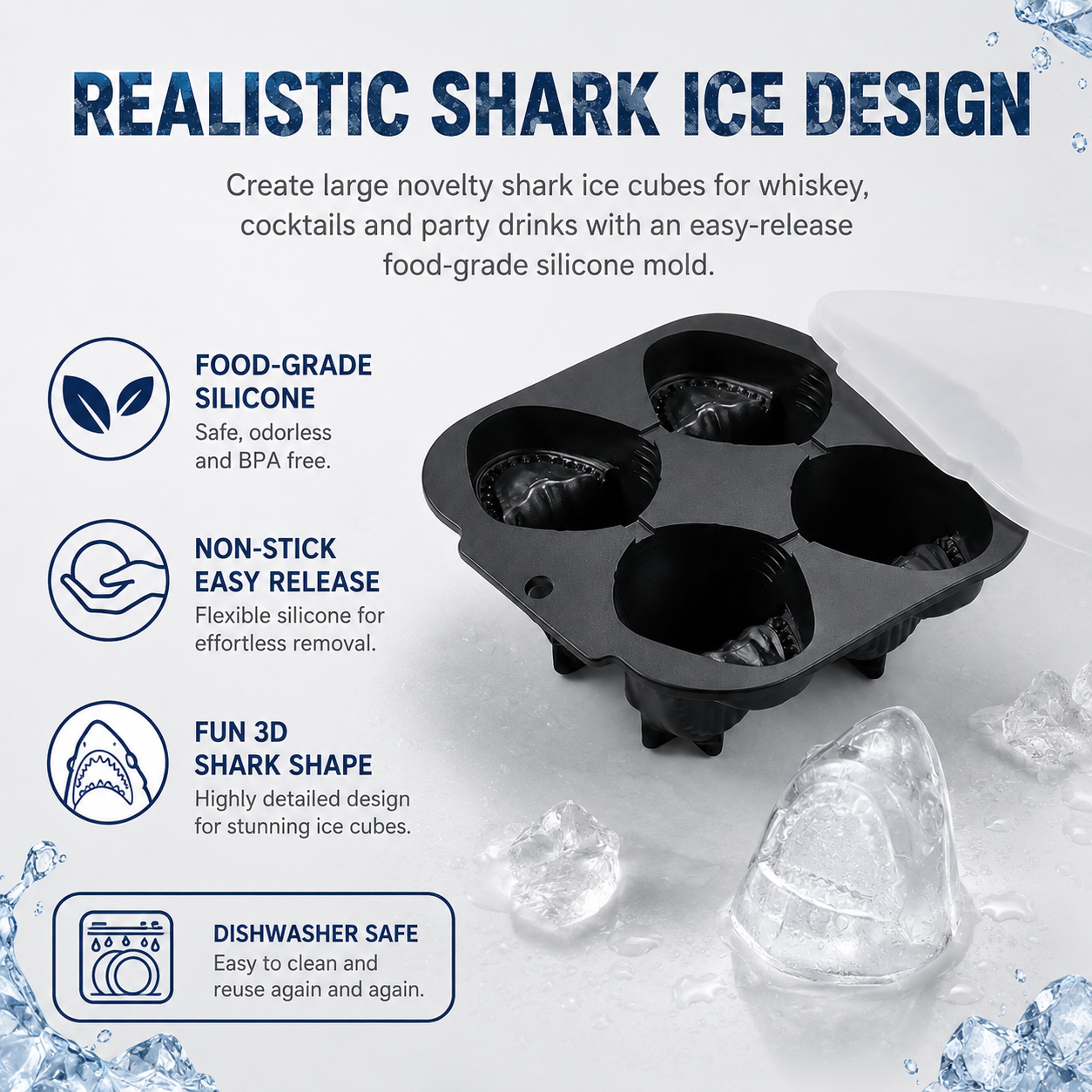 Shark Ice Cube Mold Silicone Ice Tray For Whiskey Cocktails And Fun Party Drinks 1