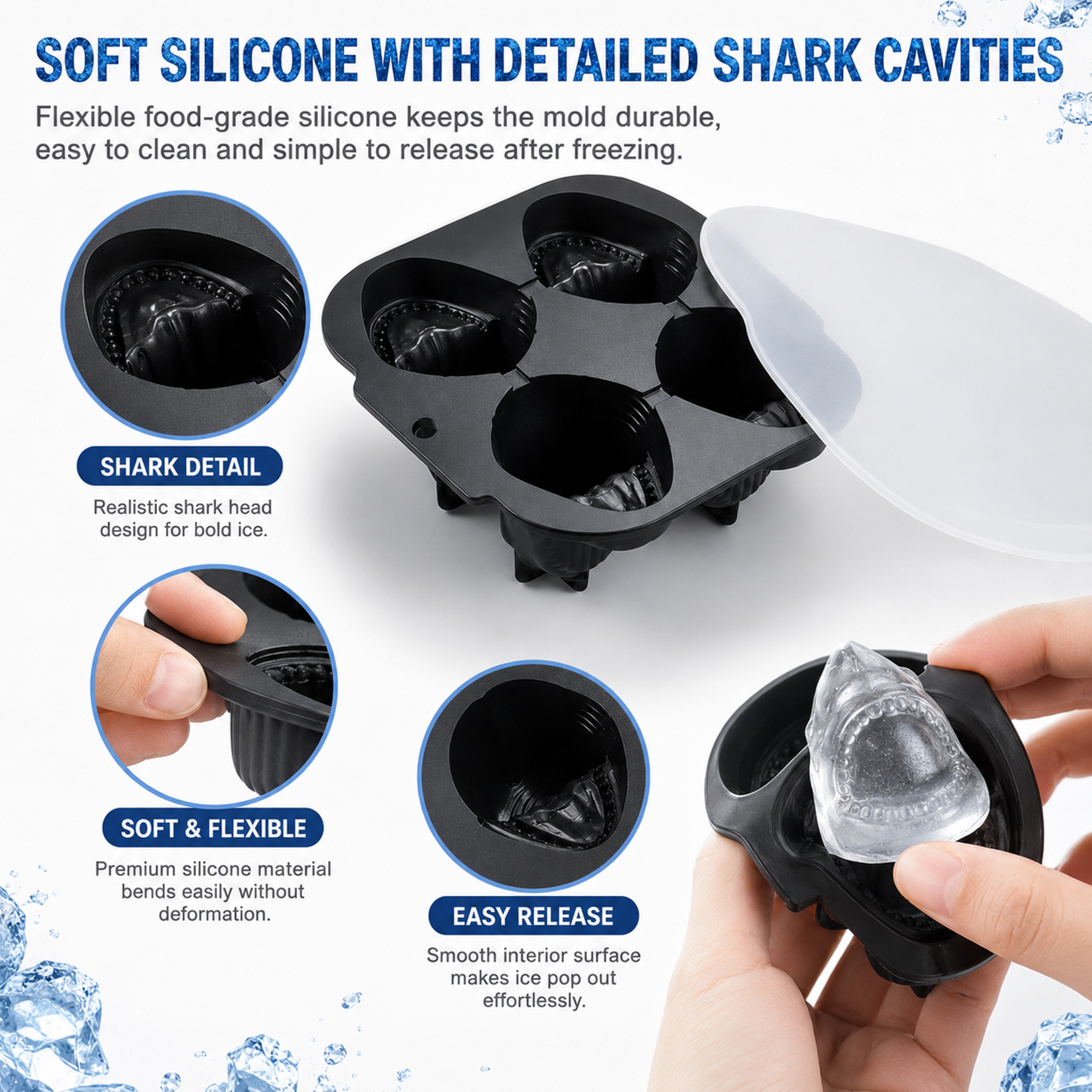 Shark Ice Cube Mold Silicone Ice Tray For Whiskey Cocktails And Fun Party Drinks 3