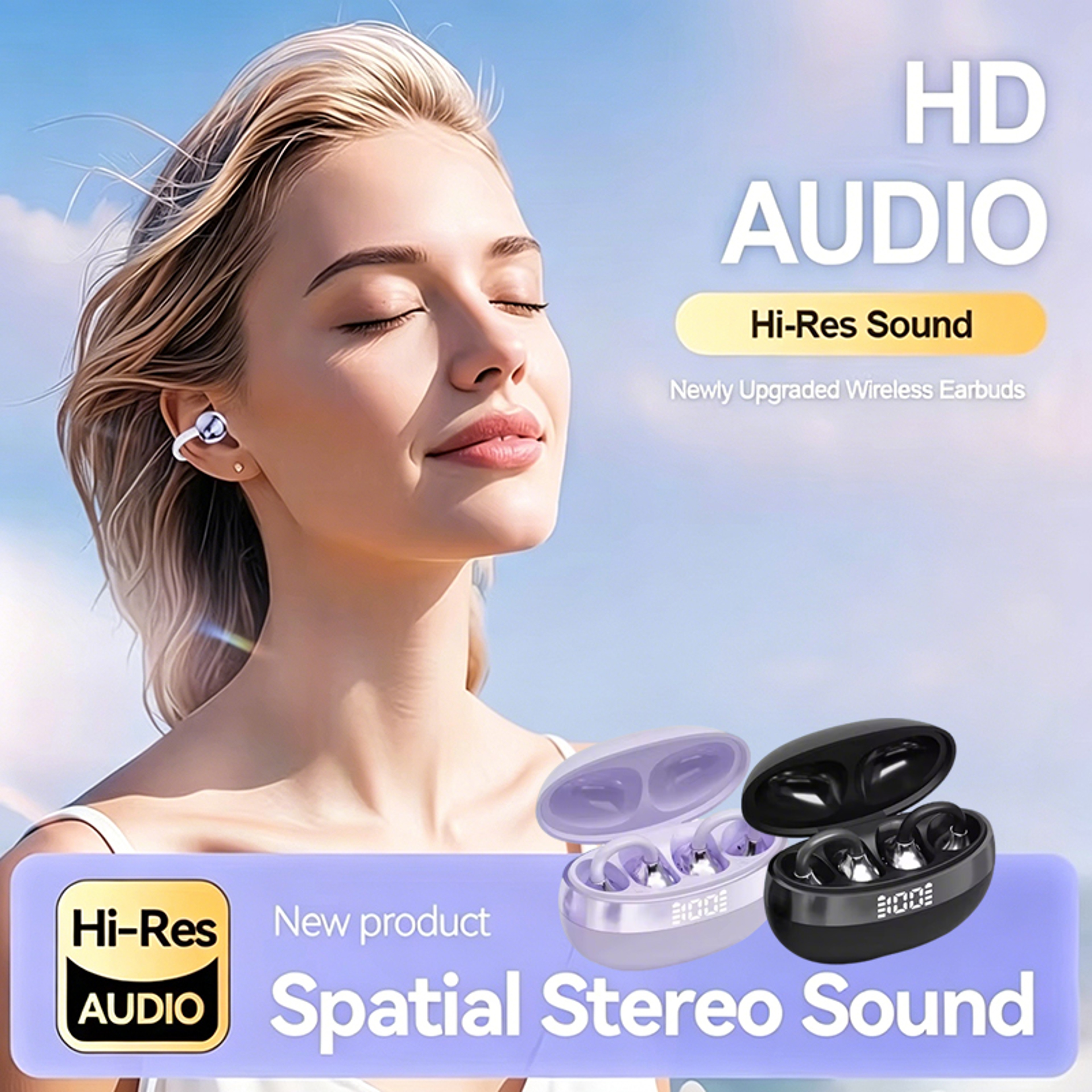 Clip Open Ear Earbuds With LED Display Bluetooth Ear Clip Headphones For Sports  Everyday Use 1