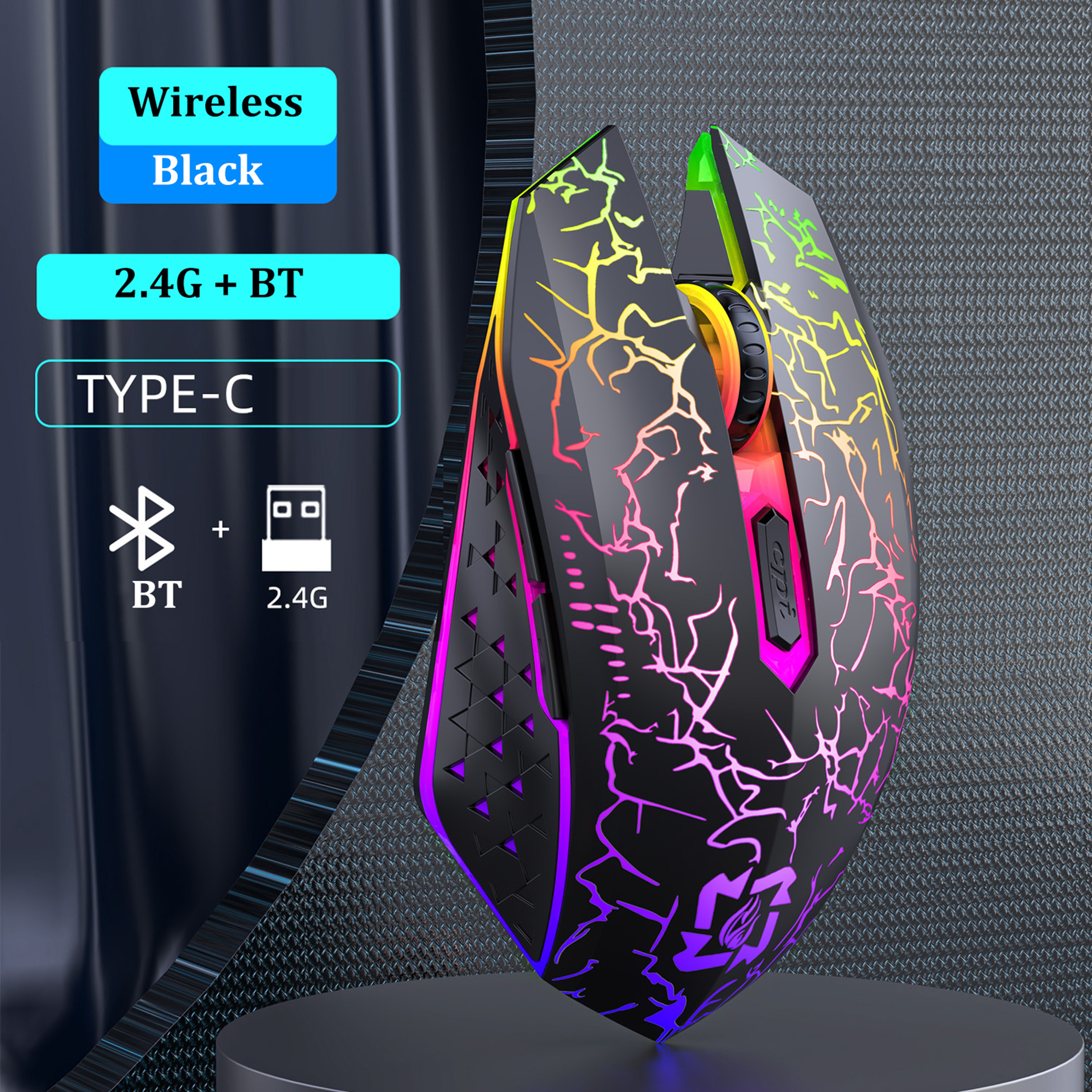Dual Mode Wireless Bluetooth Mouse With Silent Click RGB Lighting  Buttons For Laptop Mac  PC 7