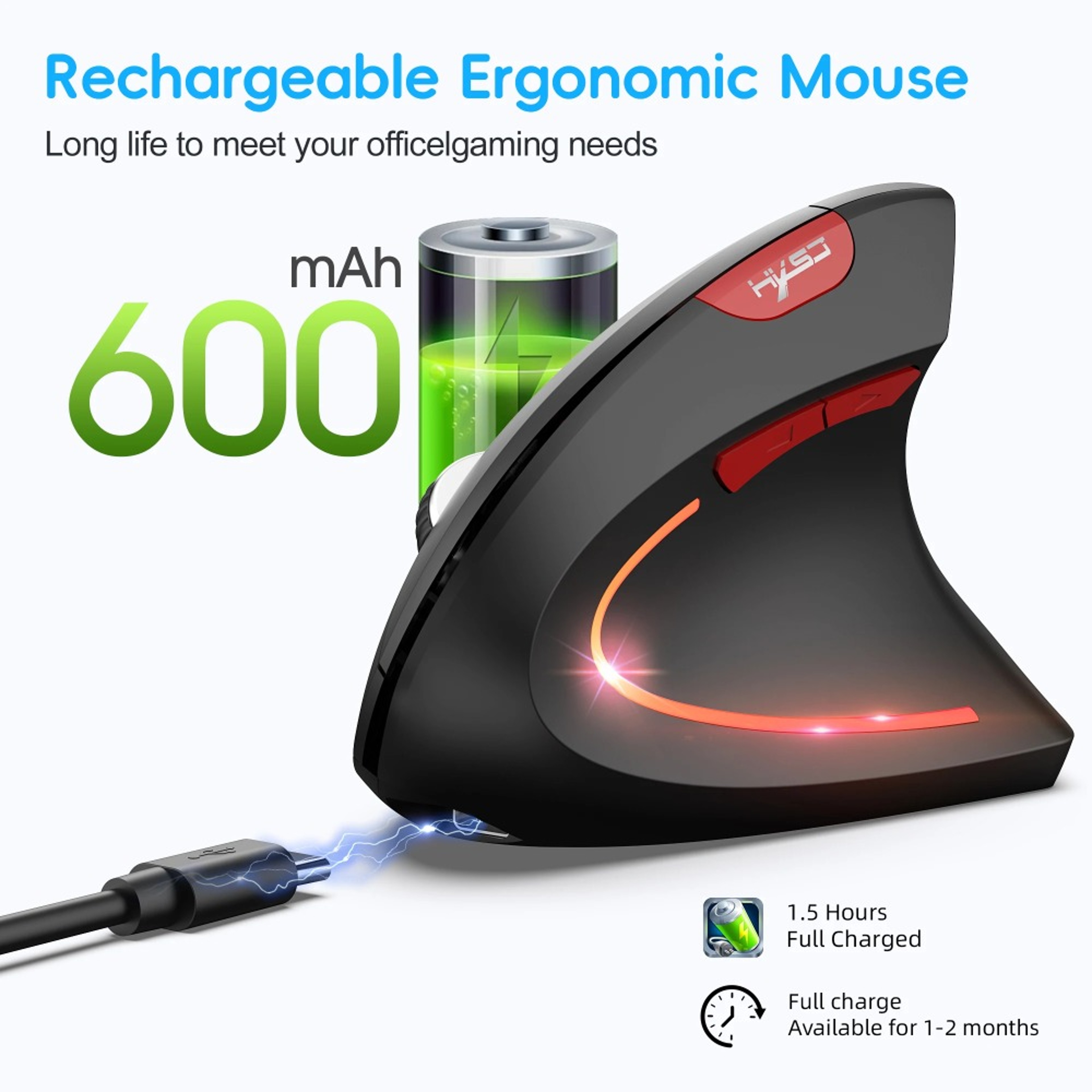 Ergo Glide Wireless Vertical Mouse Bluetooth Rechargeable Silent Ergonomic Mouse For Laptop  Office 1