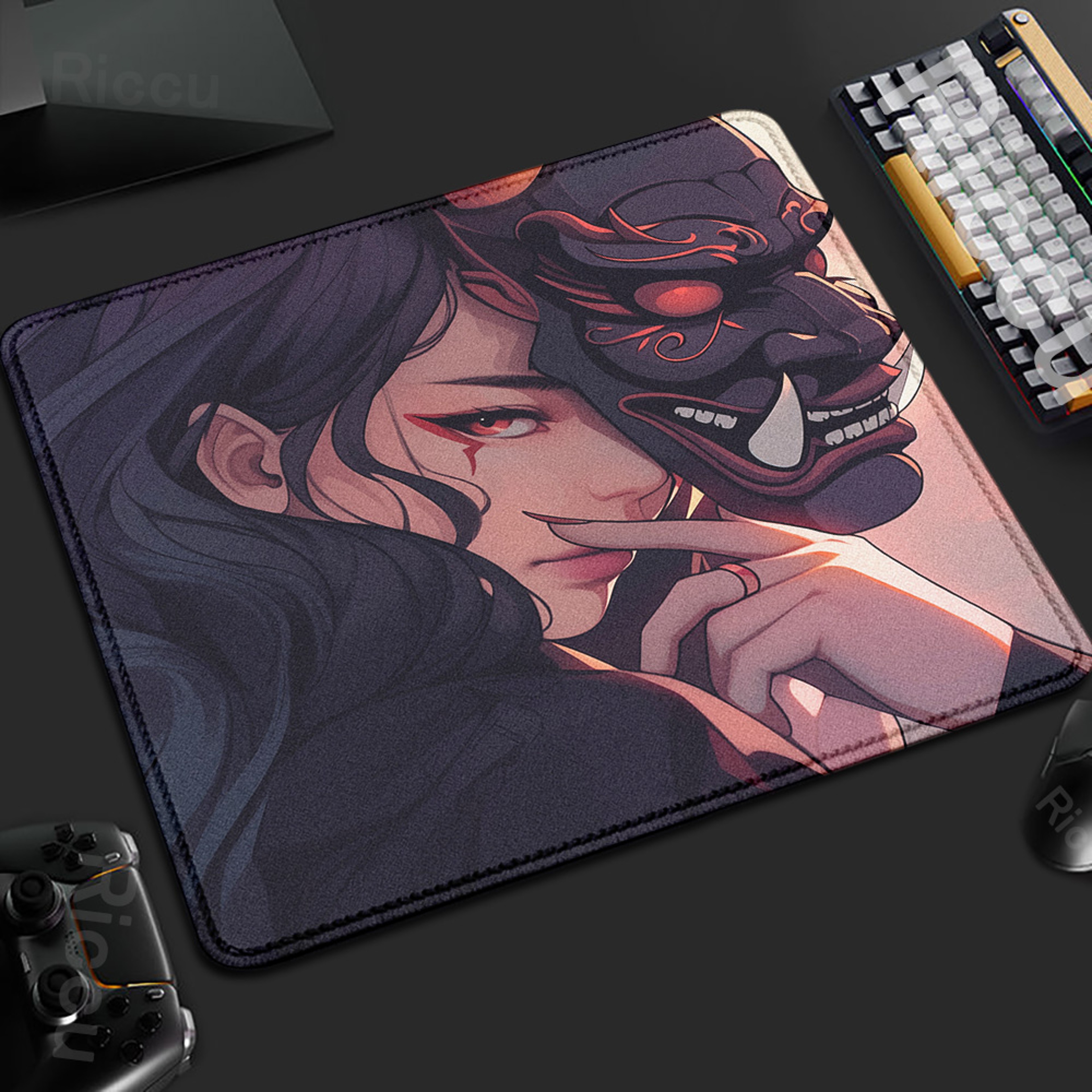 Oni Anime Mouse Pad Large Gaming Desk Mat With Non Slip Base And Stitched Edges 6