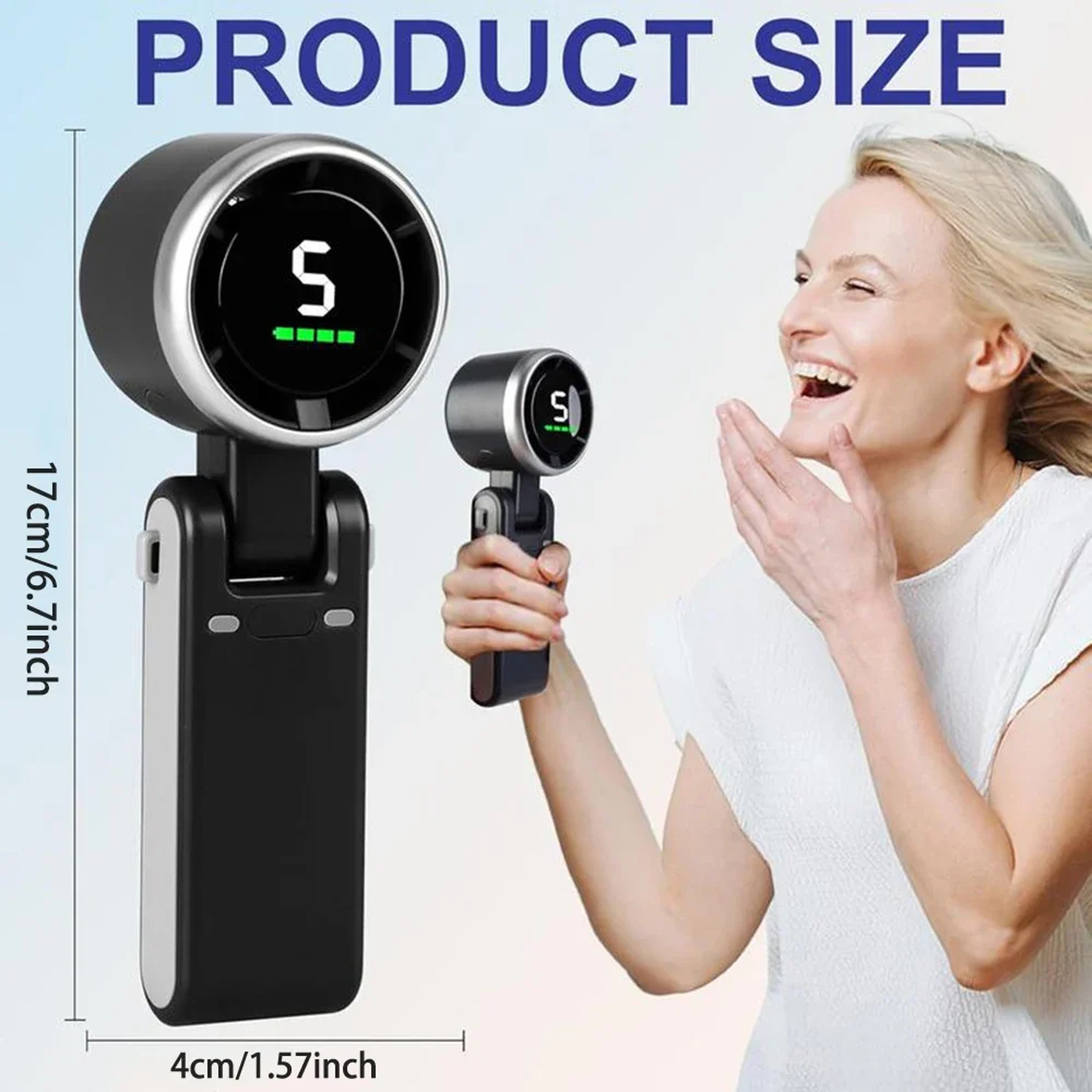 TurboFlow Handheld Fan With Digital Display Speeds Foldable Rechargeable Fan USB C 5
