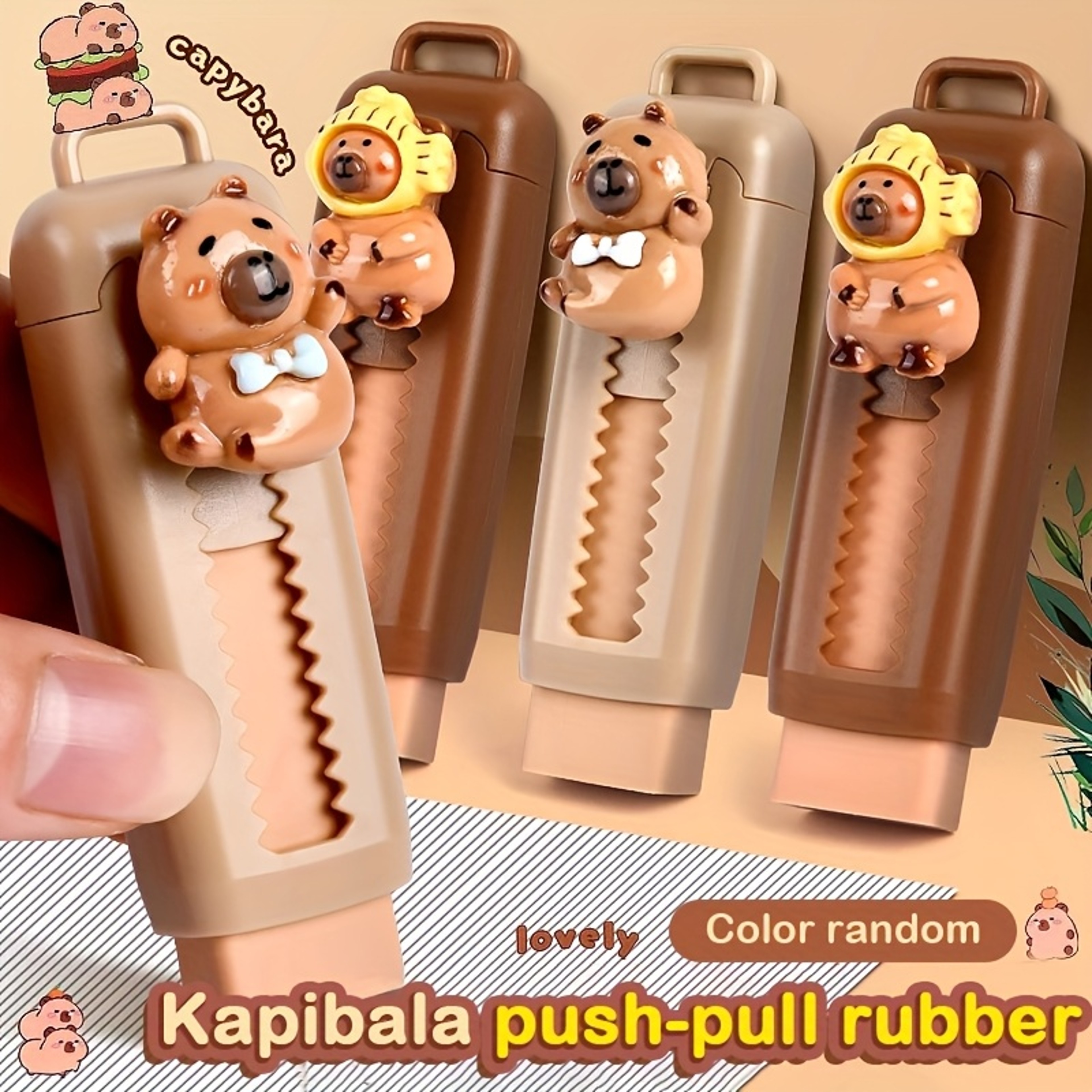 Kawaii Capybara Eraser Retractable Rubber Eraser For Kids And Students With Back To School Backpack 1