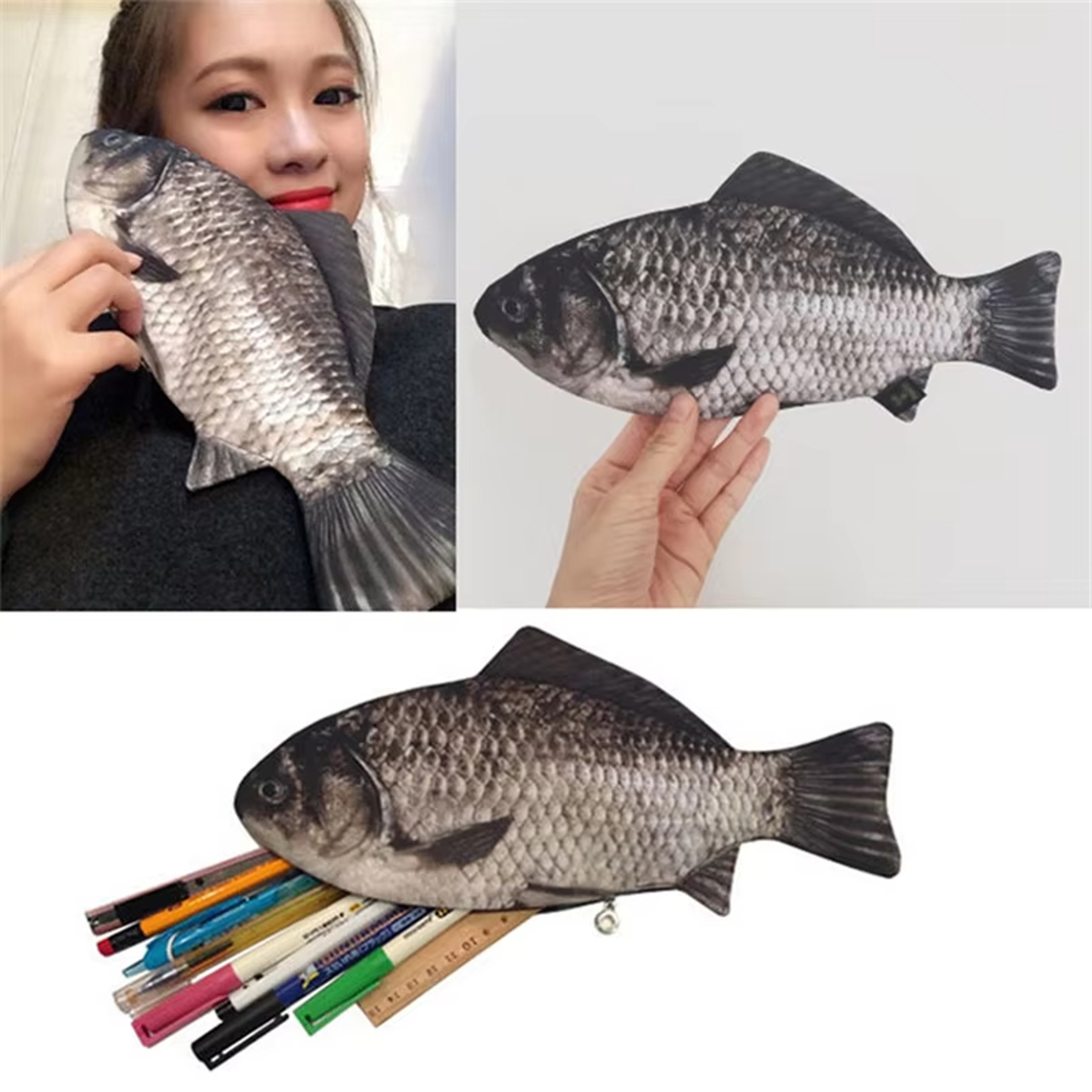 Funny Carp Fish Pencil Case with Zipper for School Supplies, back to school backpack Essentials – view 3