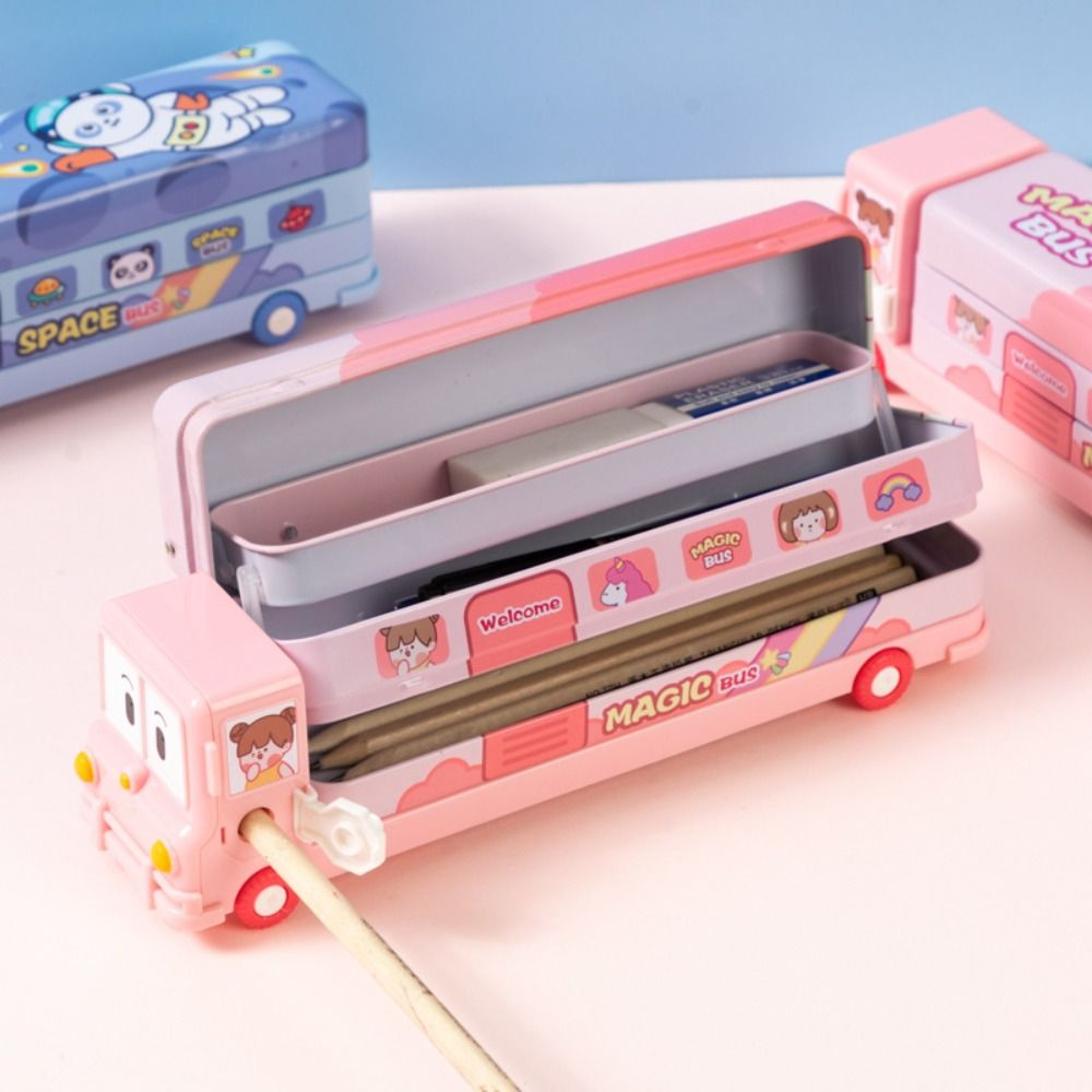 Layer Bus Pencil Case With Back To School Backpack Built In Sharpener Large Capacity School Organiz 0