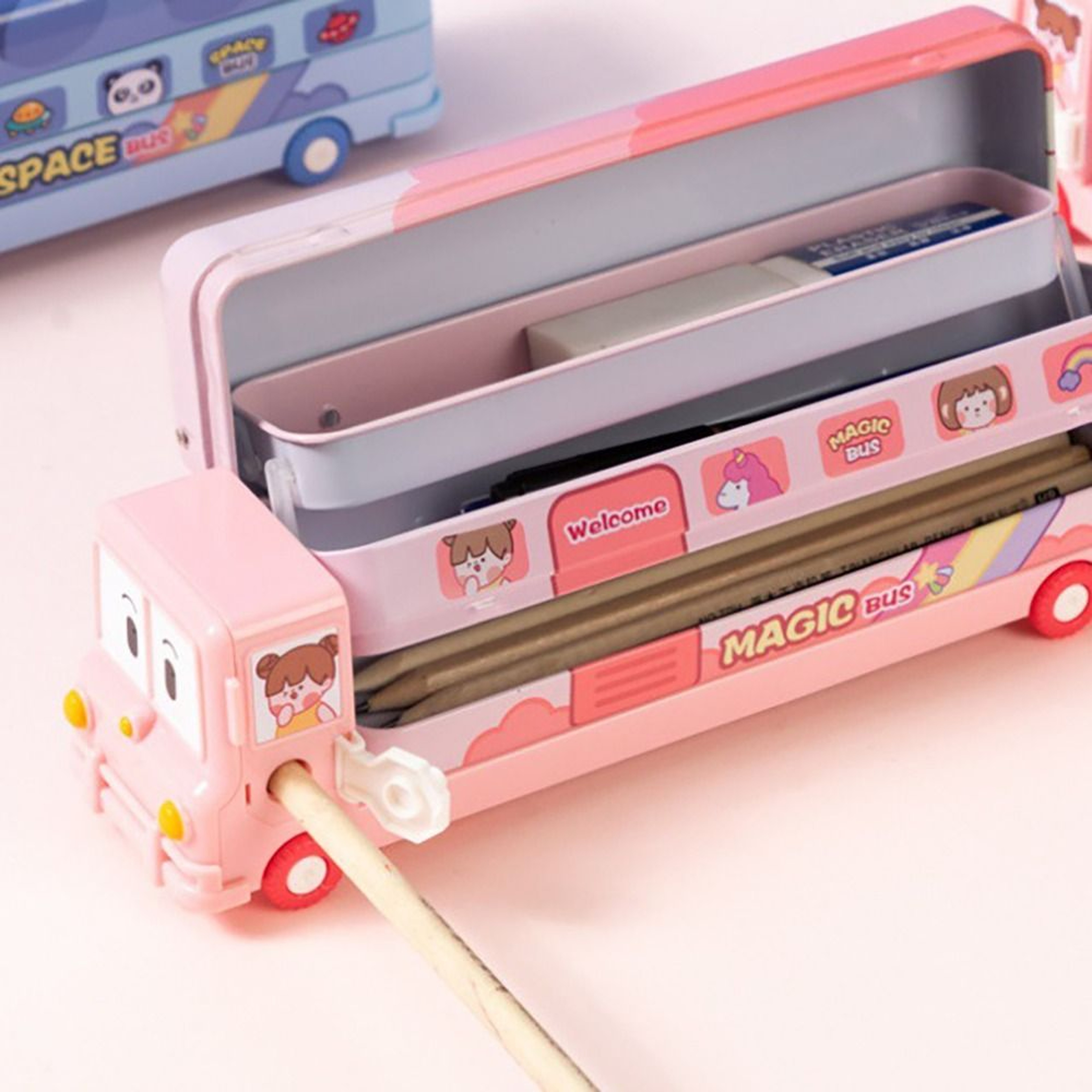 Layer Bus Pencil Case With Back To School Backpack Built In Sharpener Large Capacity School Organiz 3