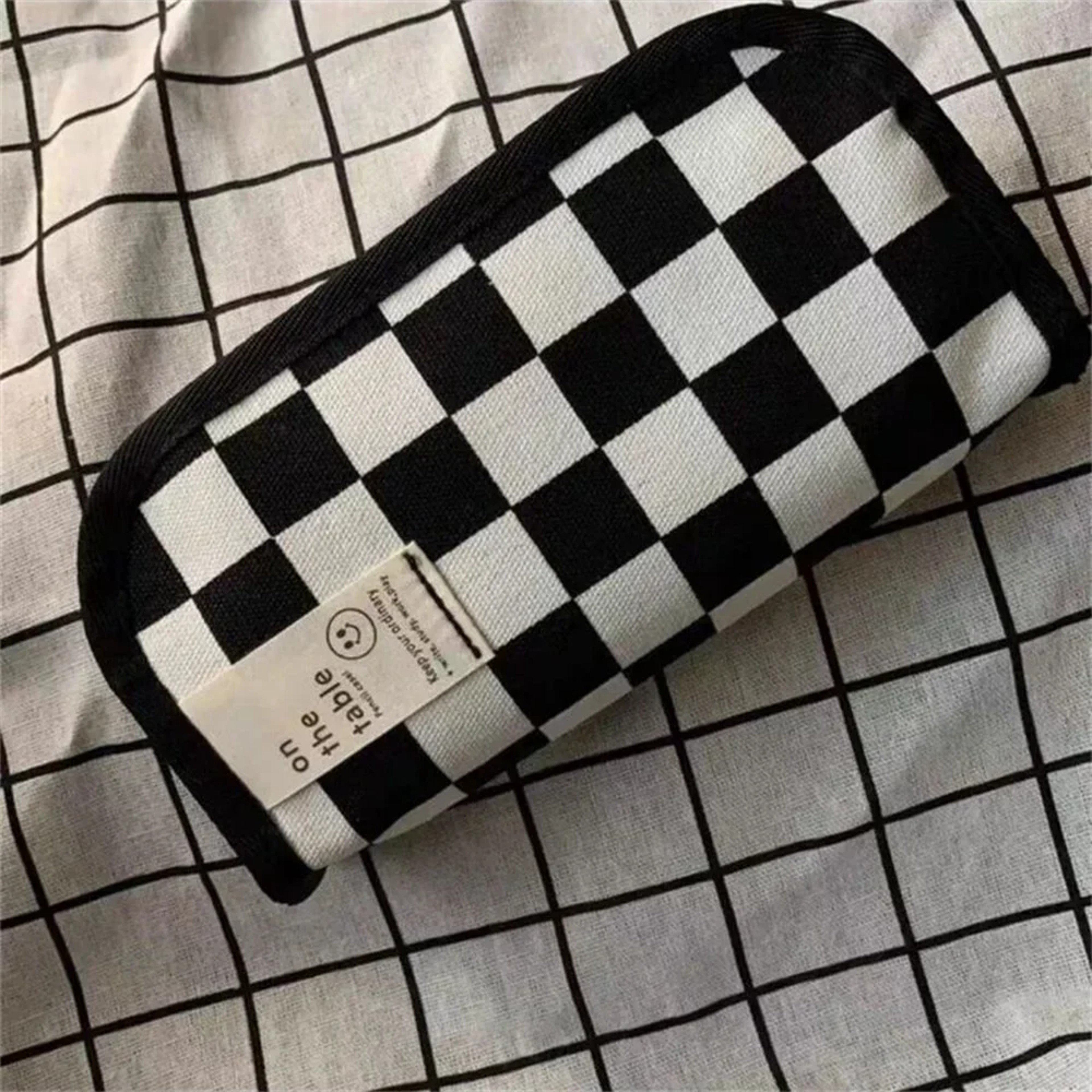 Large Capacity Pencil Case For Students Back To School Backpack Canvas Checkerboard Pencil Pouch 3