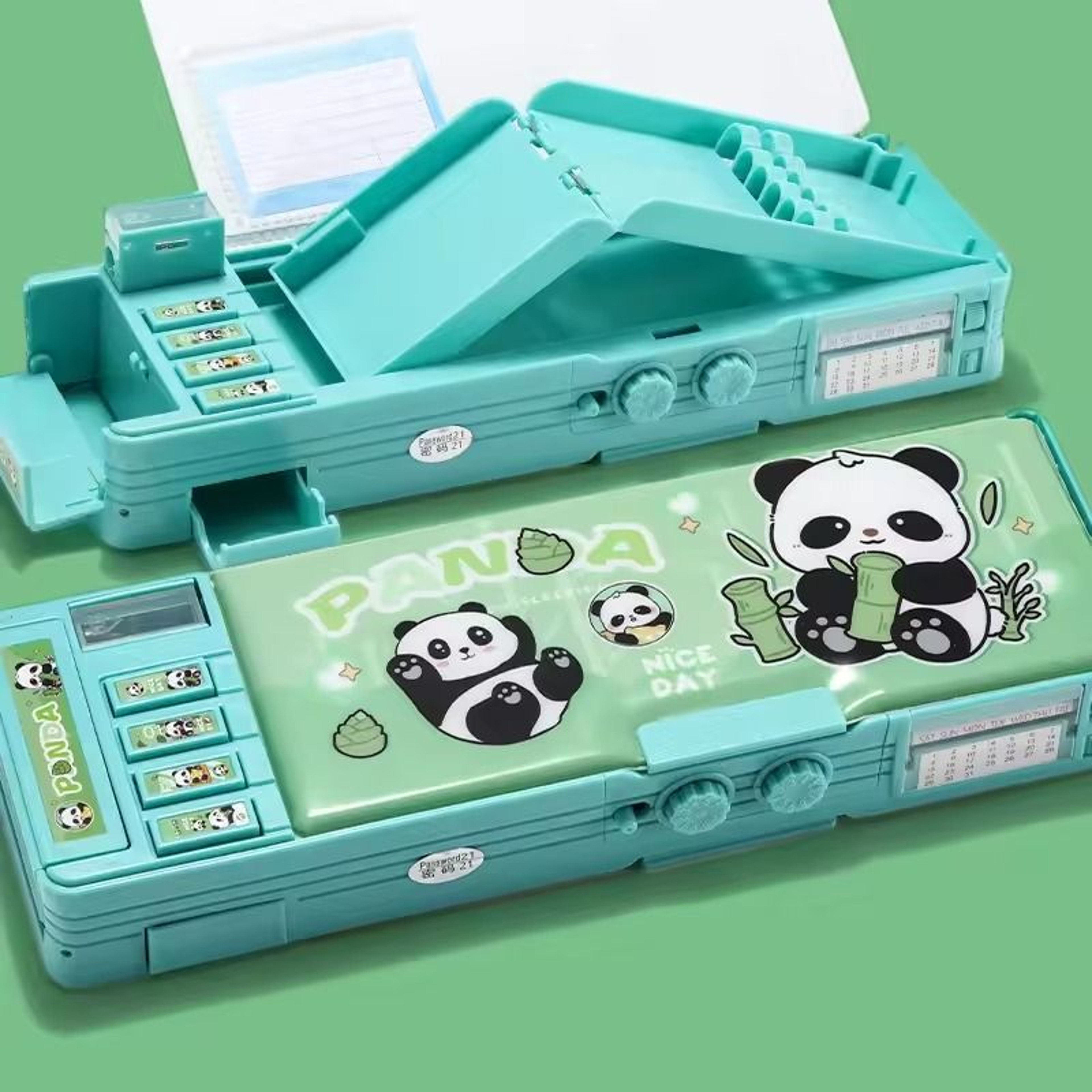 Cute Panda Password Lock Pencil Case Back To School Backpack Double Layer School Stationery Organiz 3
